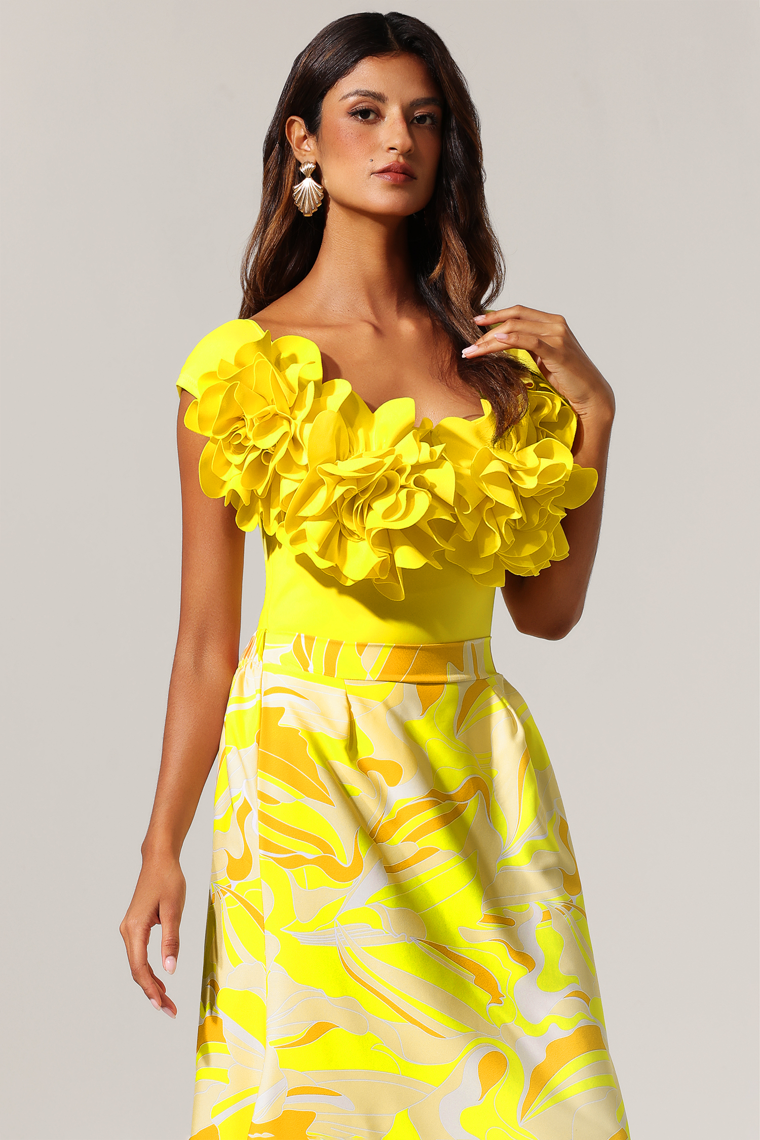 Veva Off-the-Shoulder Flowers Maxi Two-Piece Set