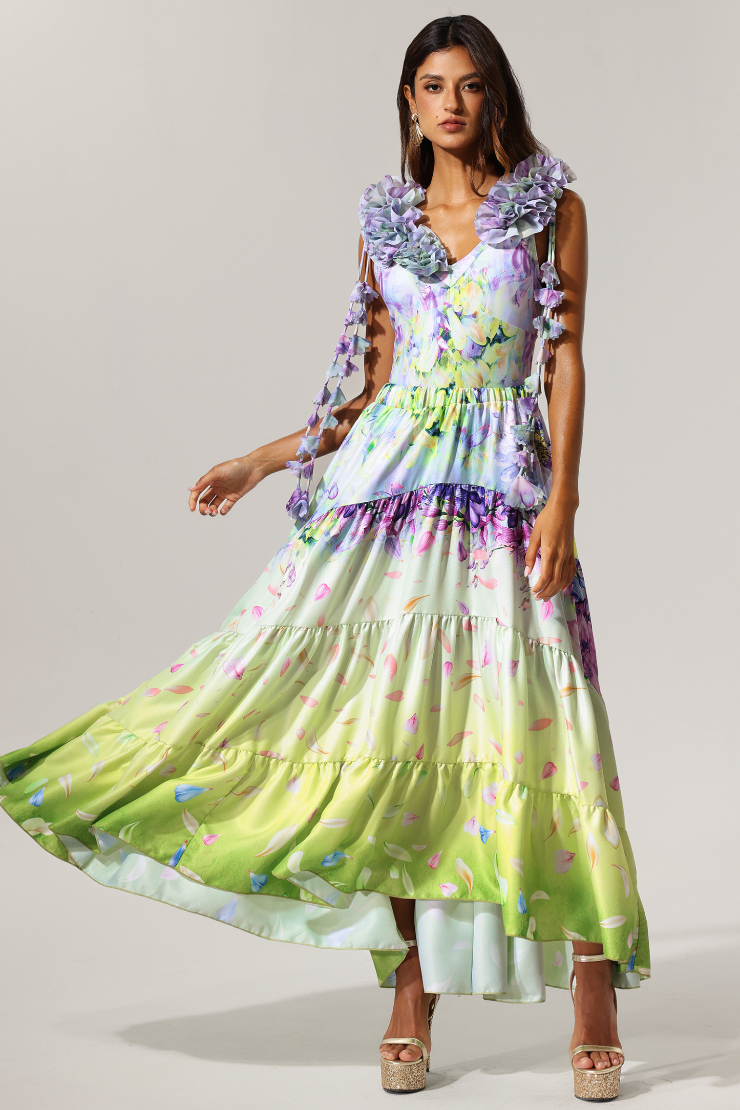 Loyisa Halter V-Neck Floral Printed Tassel Swimwear And Skirt Two-Piece Set
