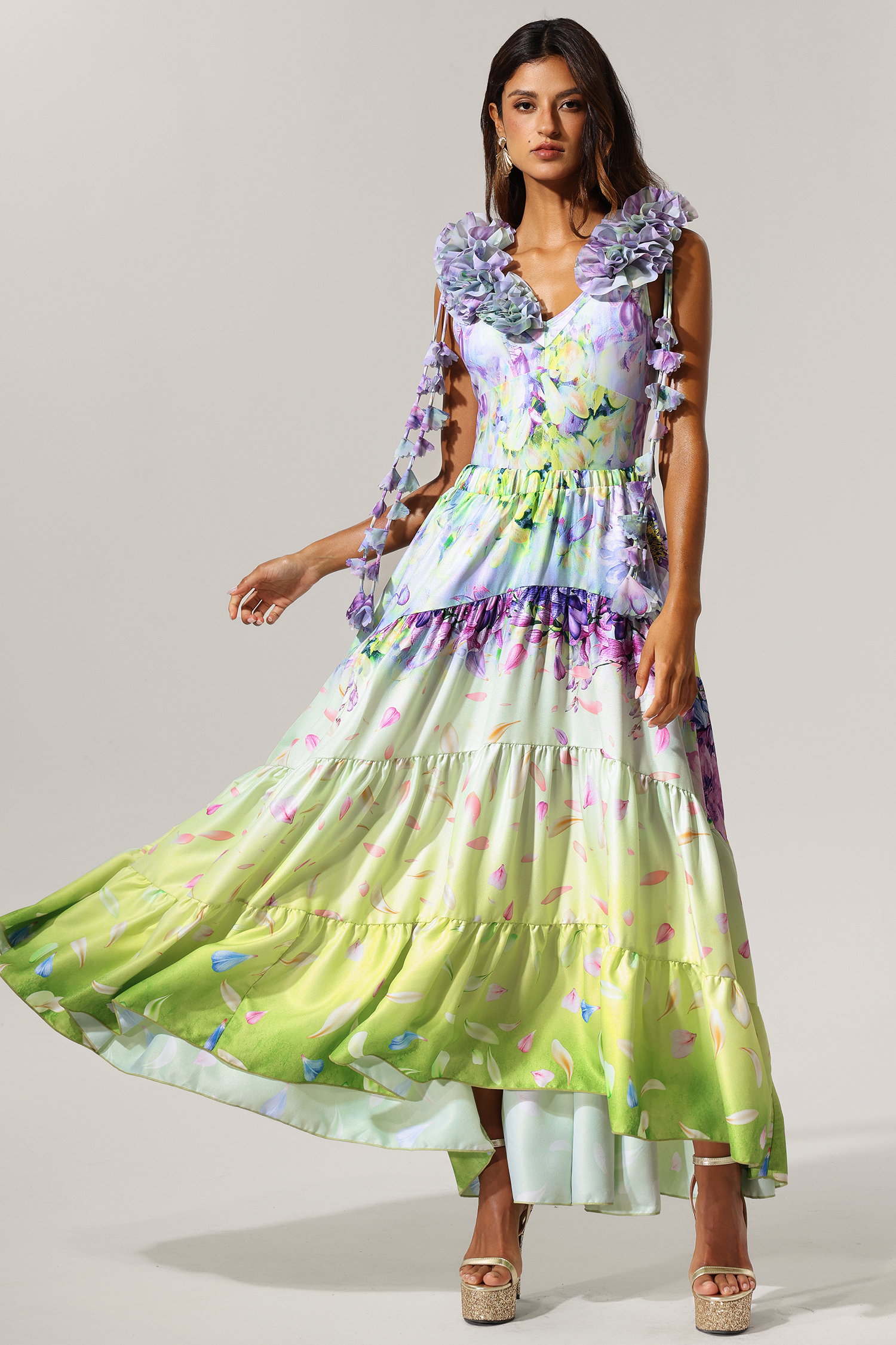 Loyisa Halter V-Neck Floral Printed Tassel Swimwear And Skirt Two-Piece Set
