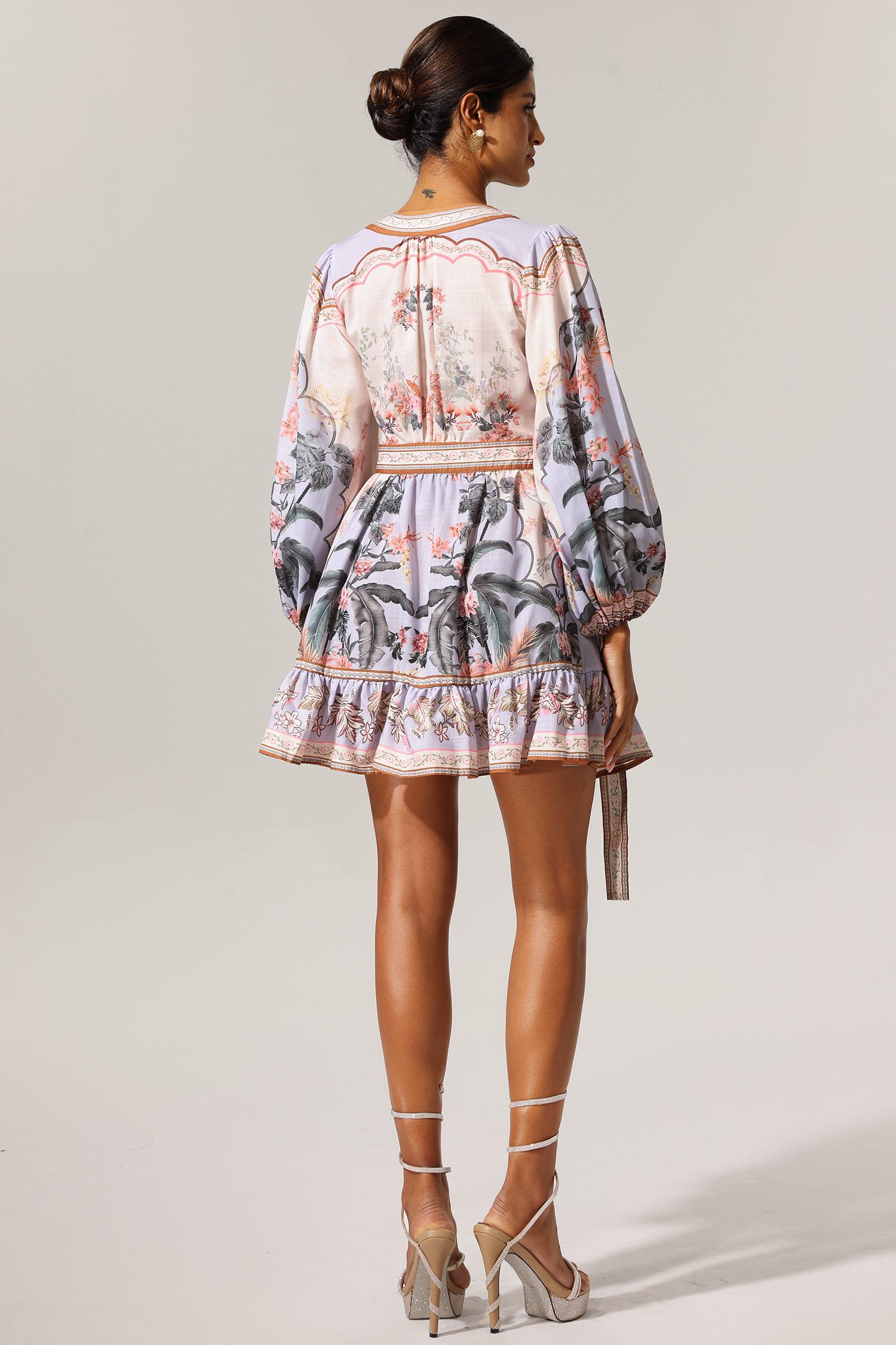 Yannei Long Sleeves Floral Printed Mini Dress