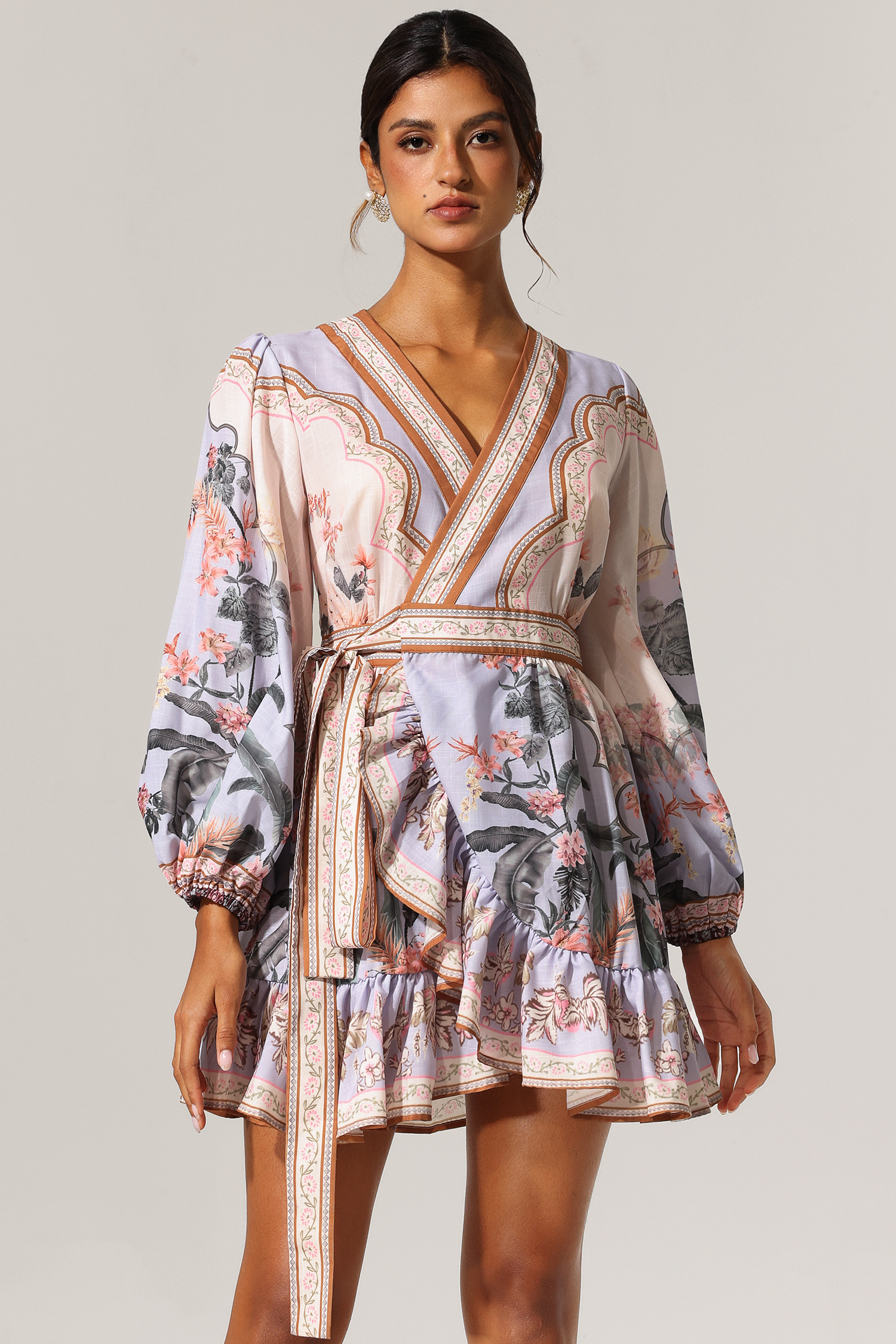 Yannei Long Sleeves Floral Printed Mini Dress