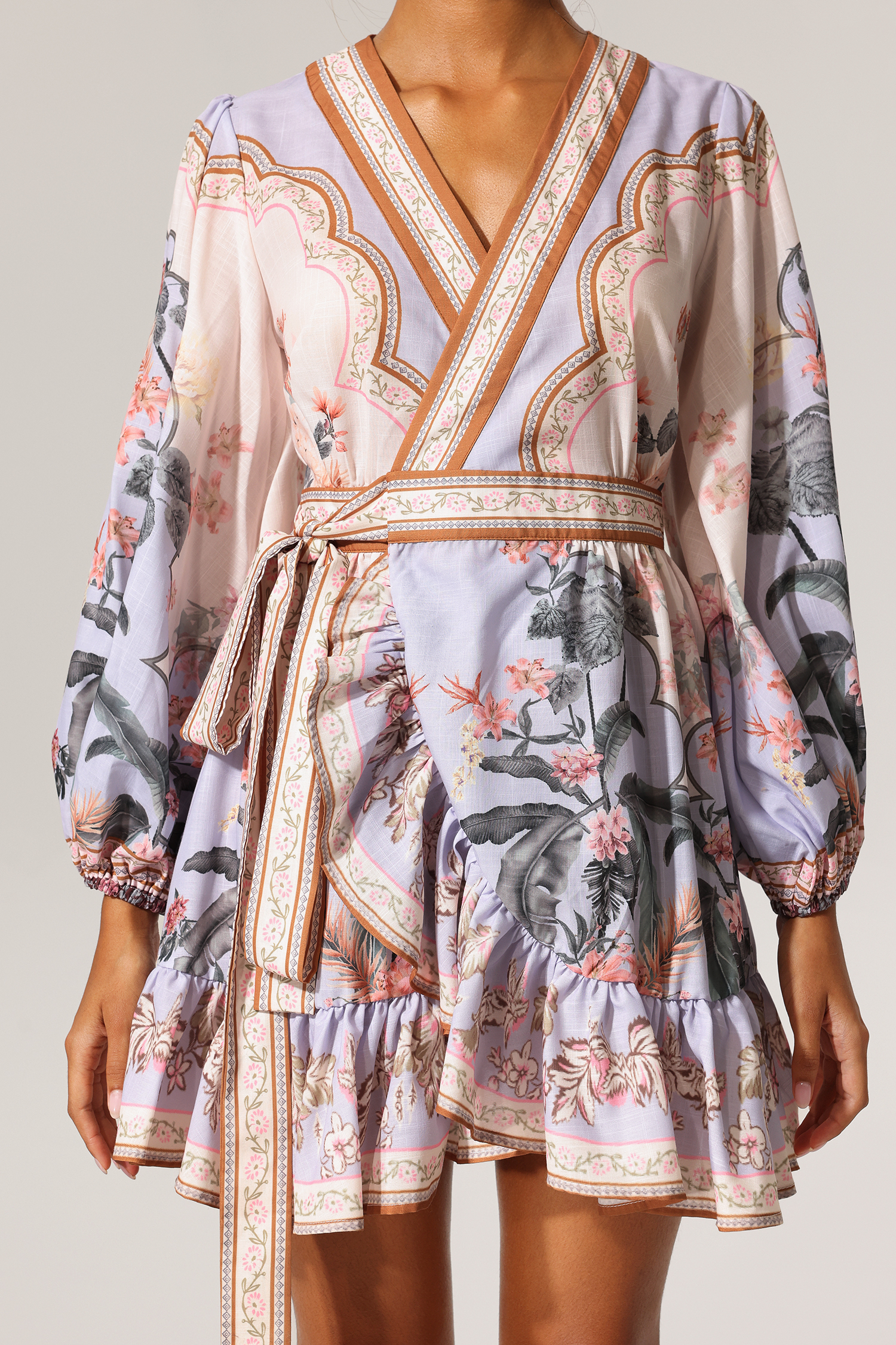 Yannei Long Sleeves Floral Printed Mini Dress