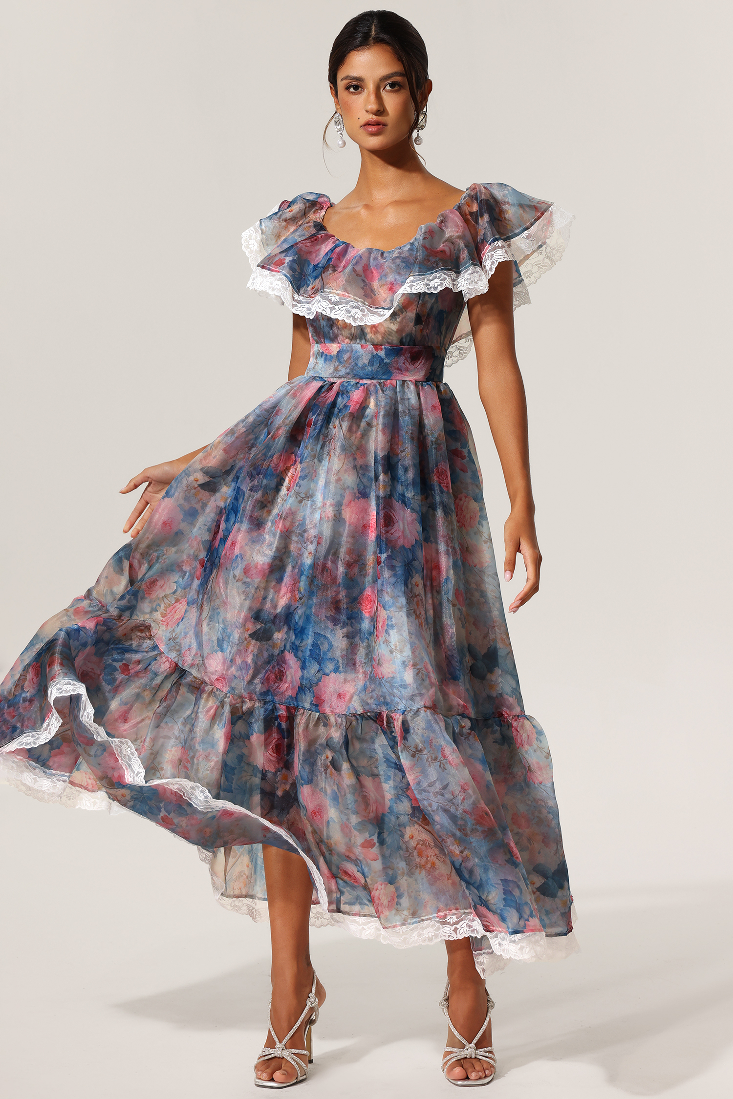 Yalia Floral Printed Ruffled Maxi Dress