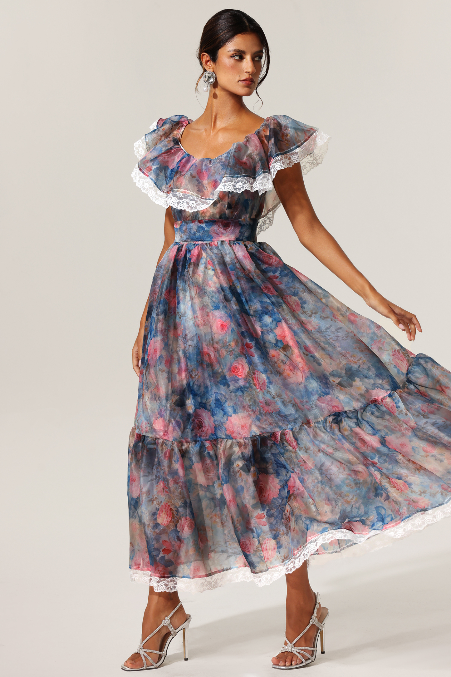 Yalia Floral Printed Ruffled Maxi Dress