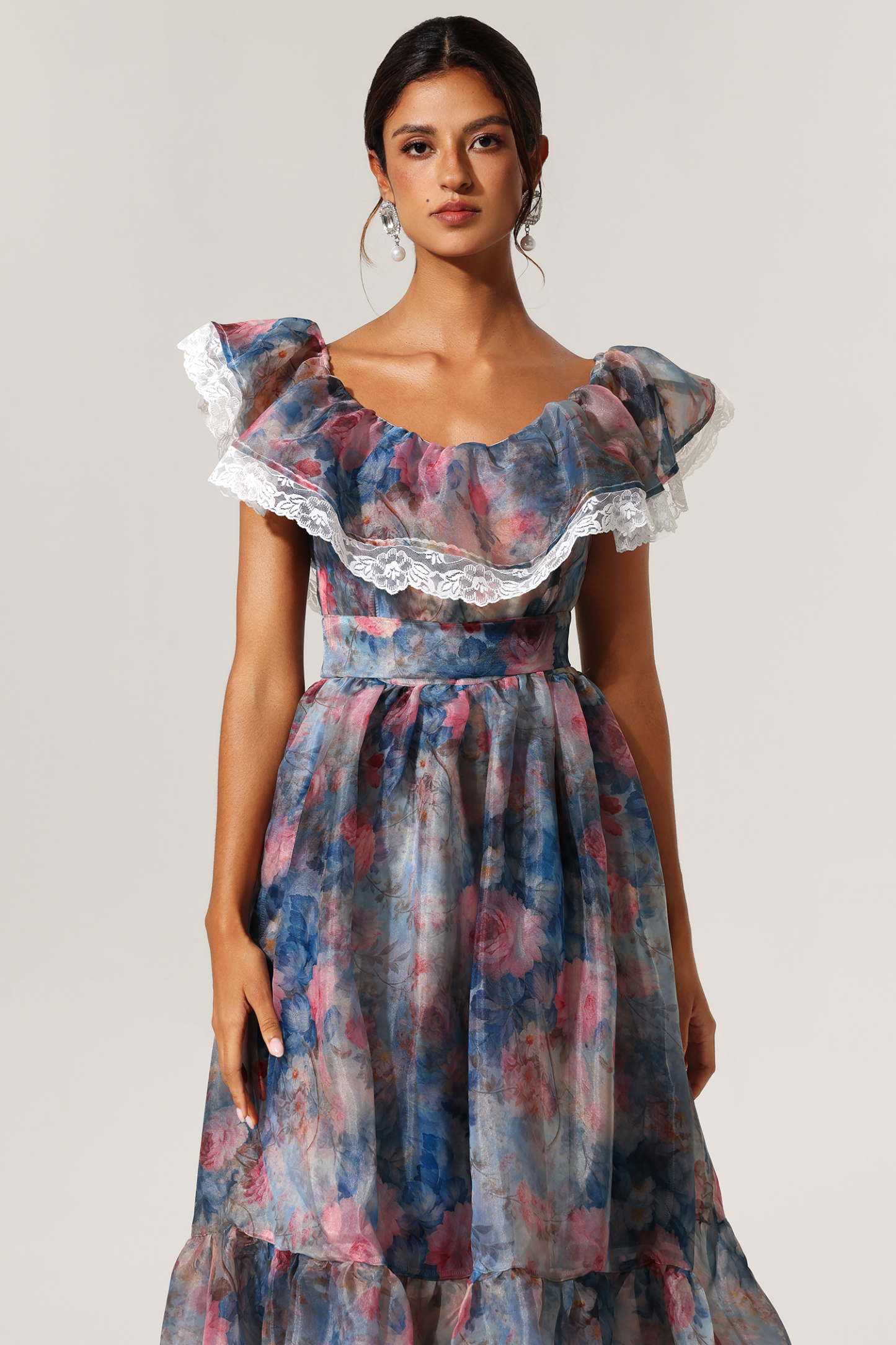Yalia Floral Printed Ruffled Maxi Dress