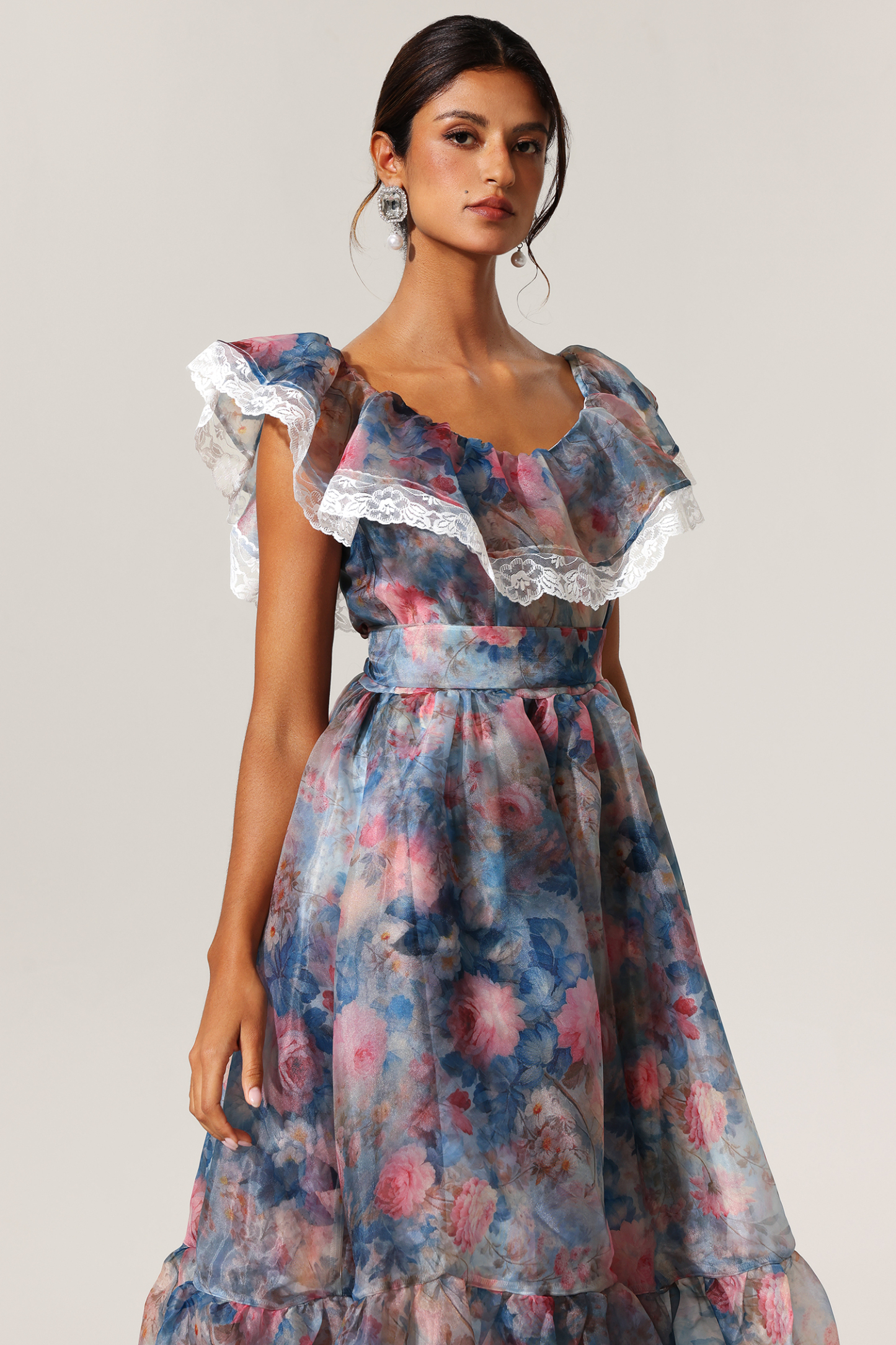Yalia Floral Printed Ruffled Maxi Dress