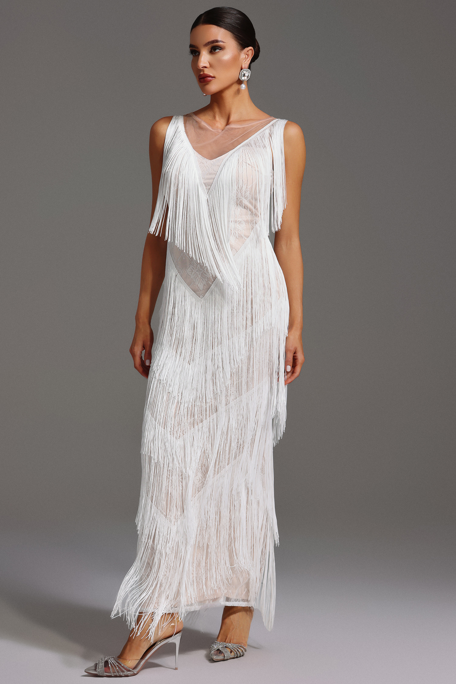 Rebecca V-Neck Sleeveless Tassel Sequin Maxi Dress