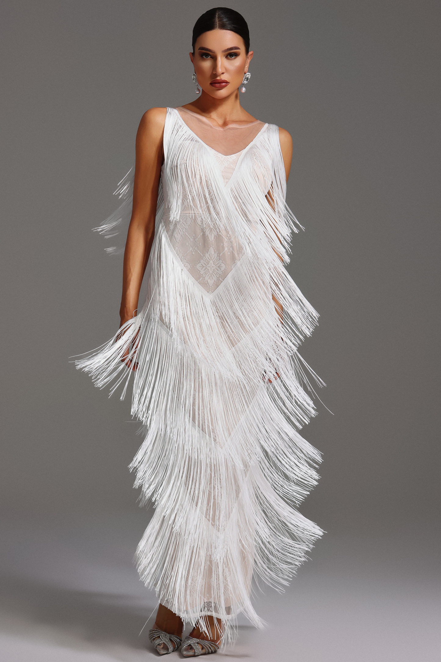 Rebecca V-Neck Sleeveless Tassel Sequin Maxi Dress