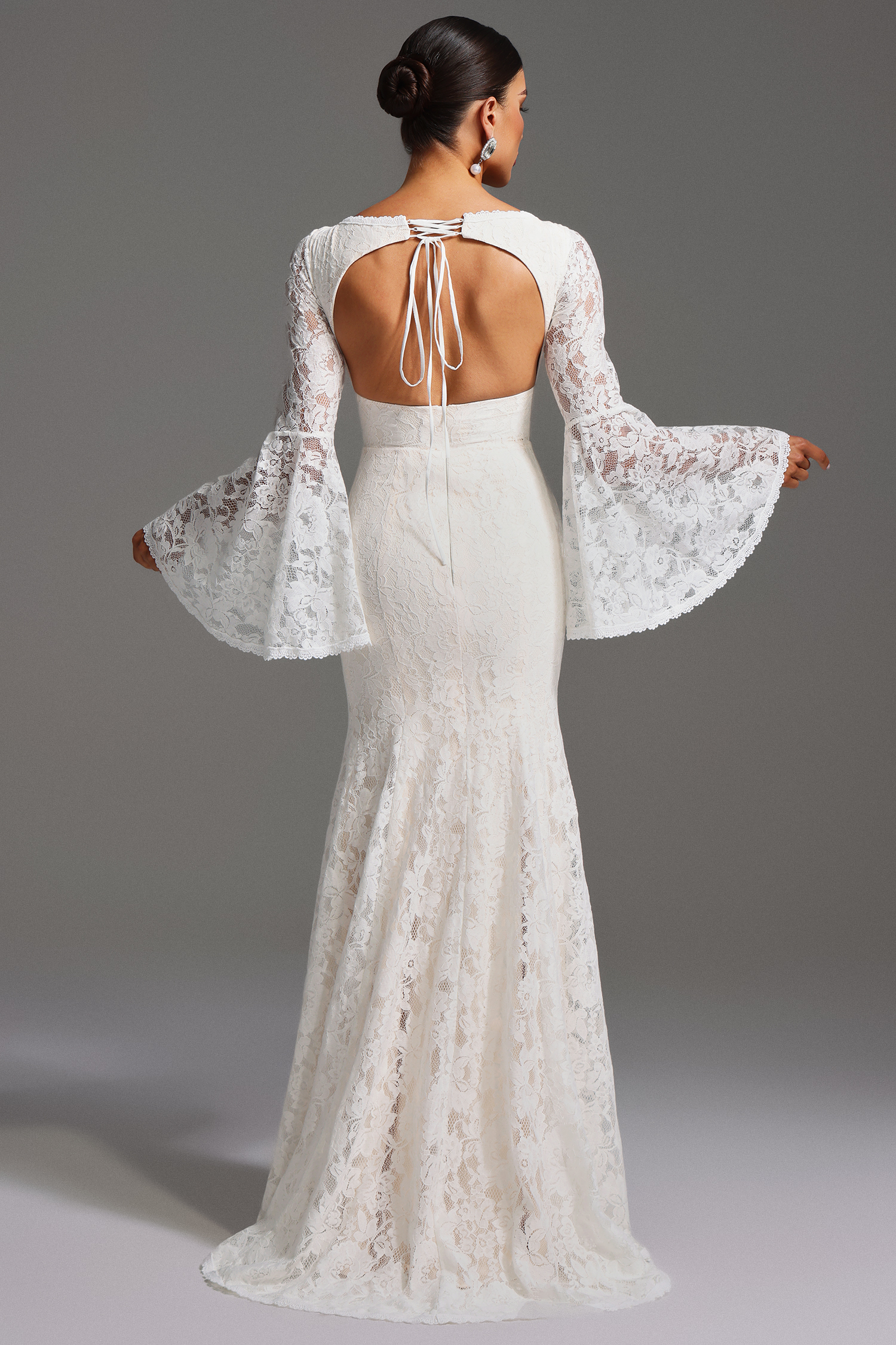 Izara V-Neck Long Sleeve Backless Lace Maxi Dress