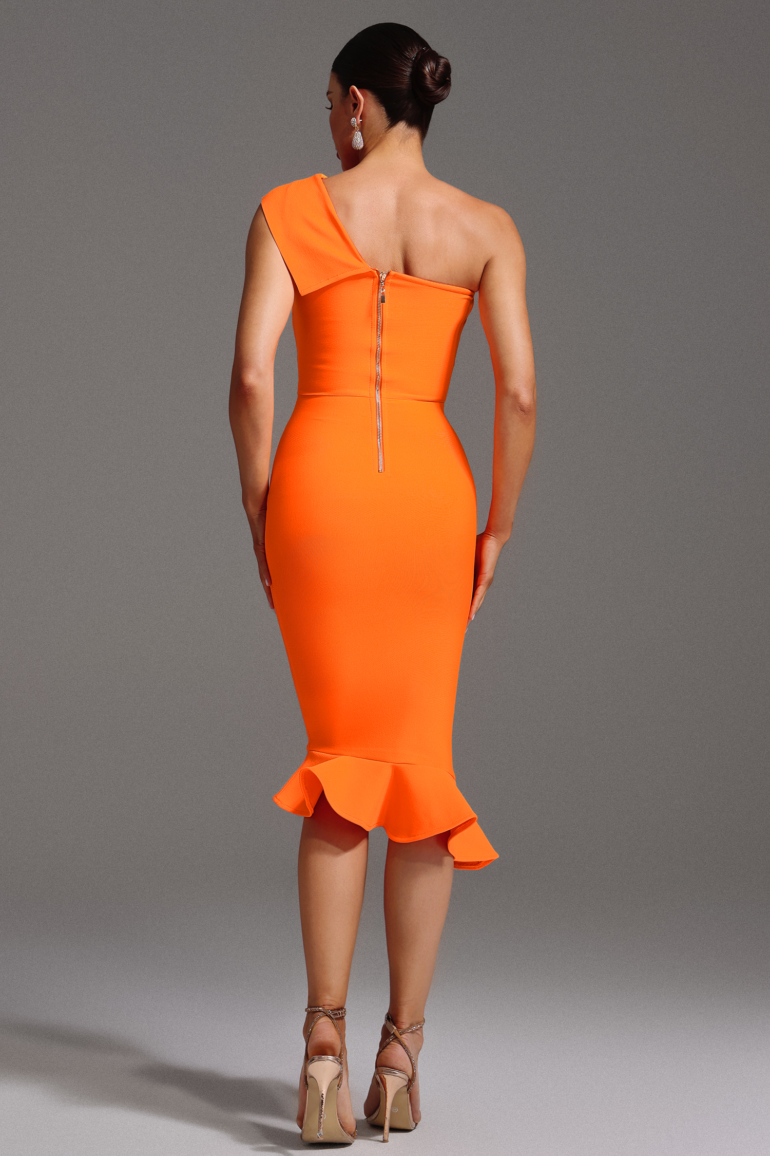 Vicky One Shoulder Feather Bandage Midi Dress