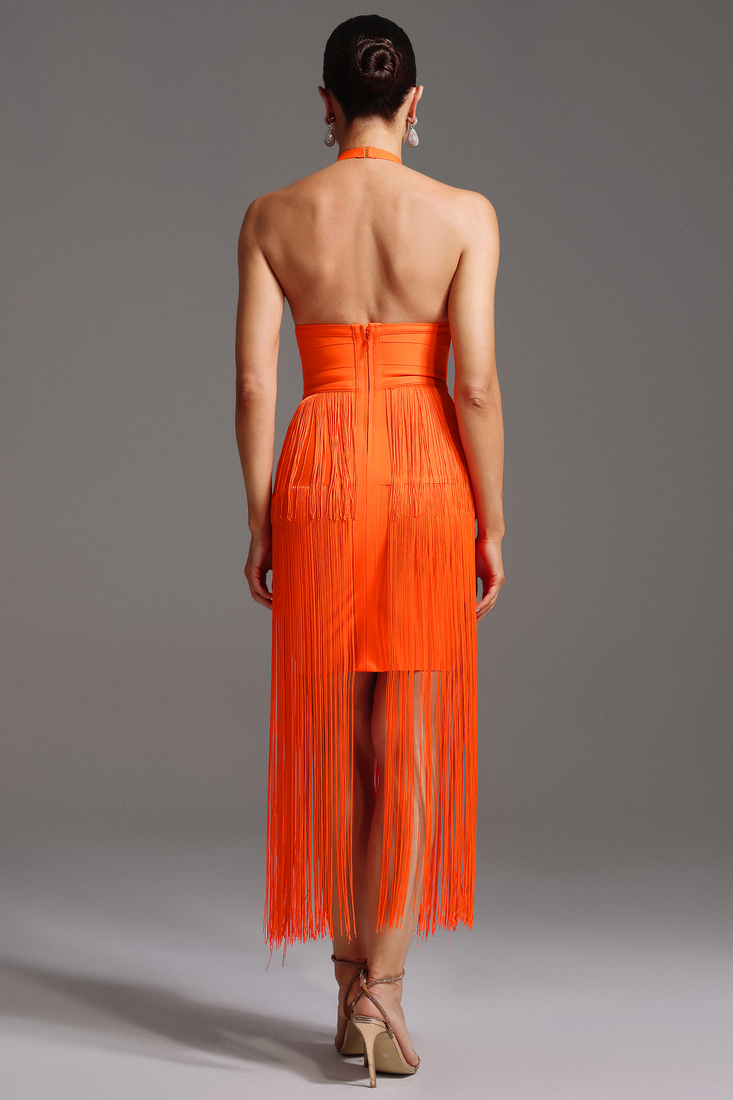 Olive Sleeveless Tassels Bandage Midi Dress