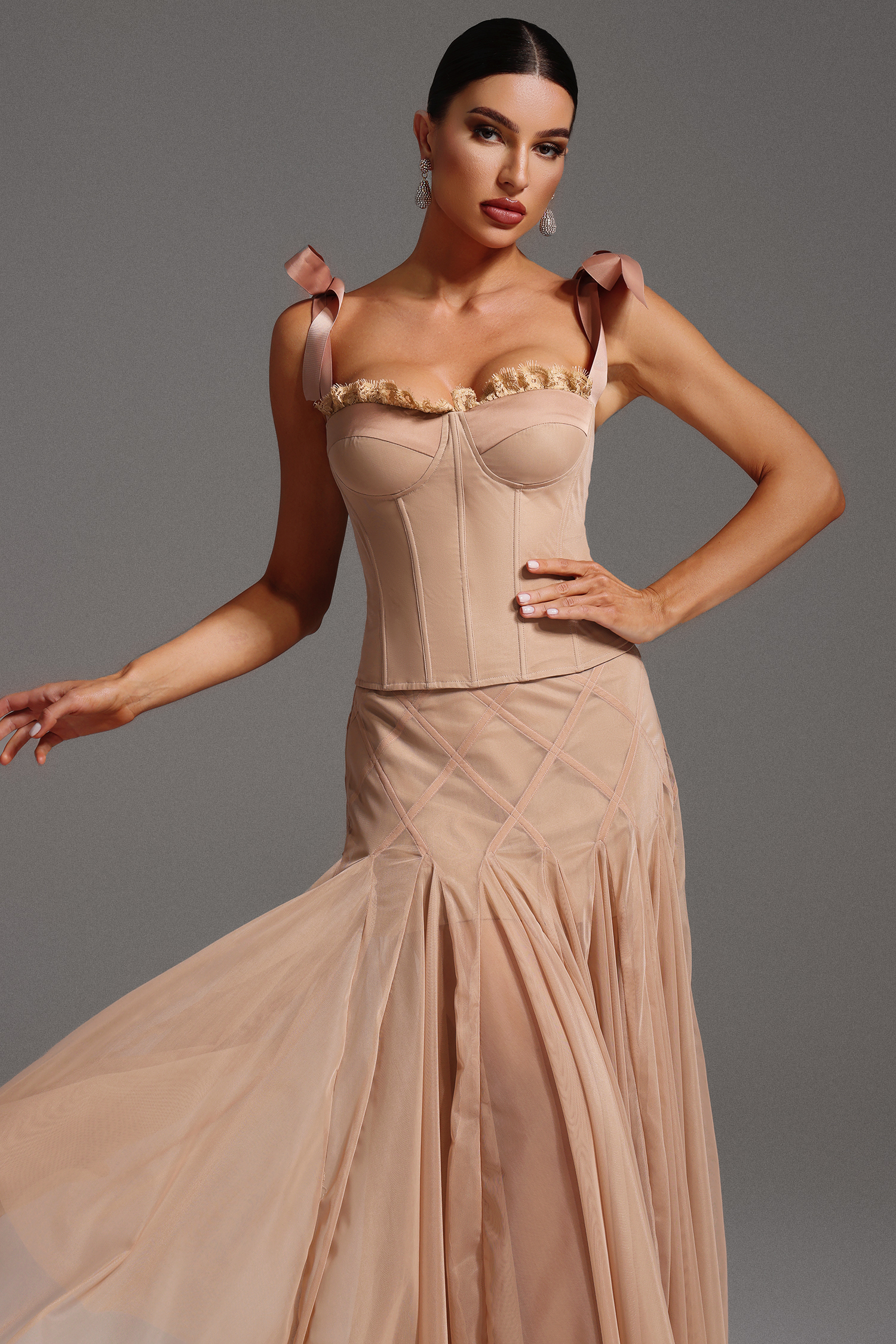 Vinly Sleeveless Lacing  Corset Maxi Two-Piece Set