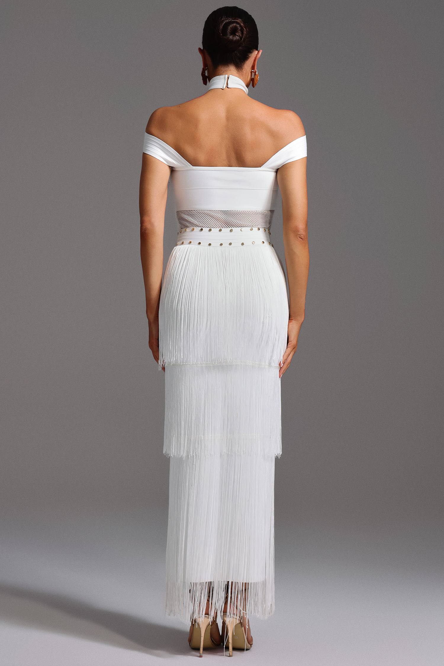 Ogani Halter Sleeveless Tassel Bandage Maxi Dress