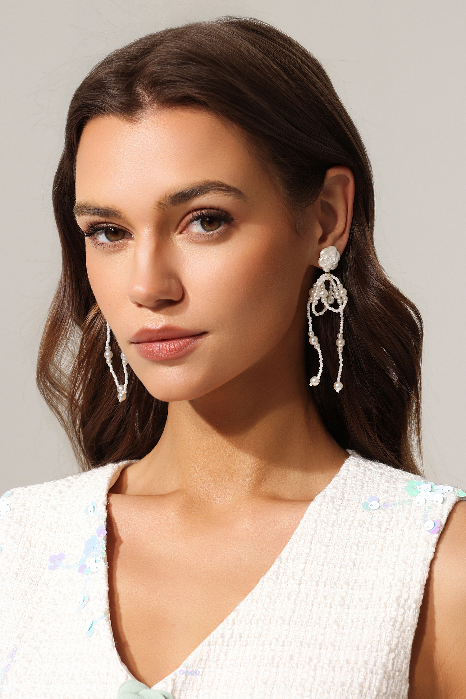 Jaza Flowers Pearl Tassel Earrings