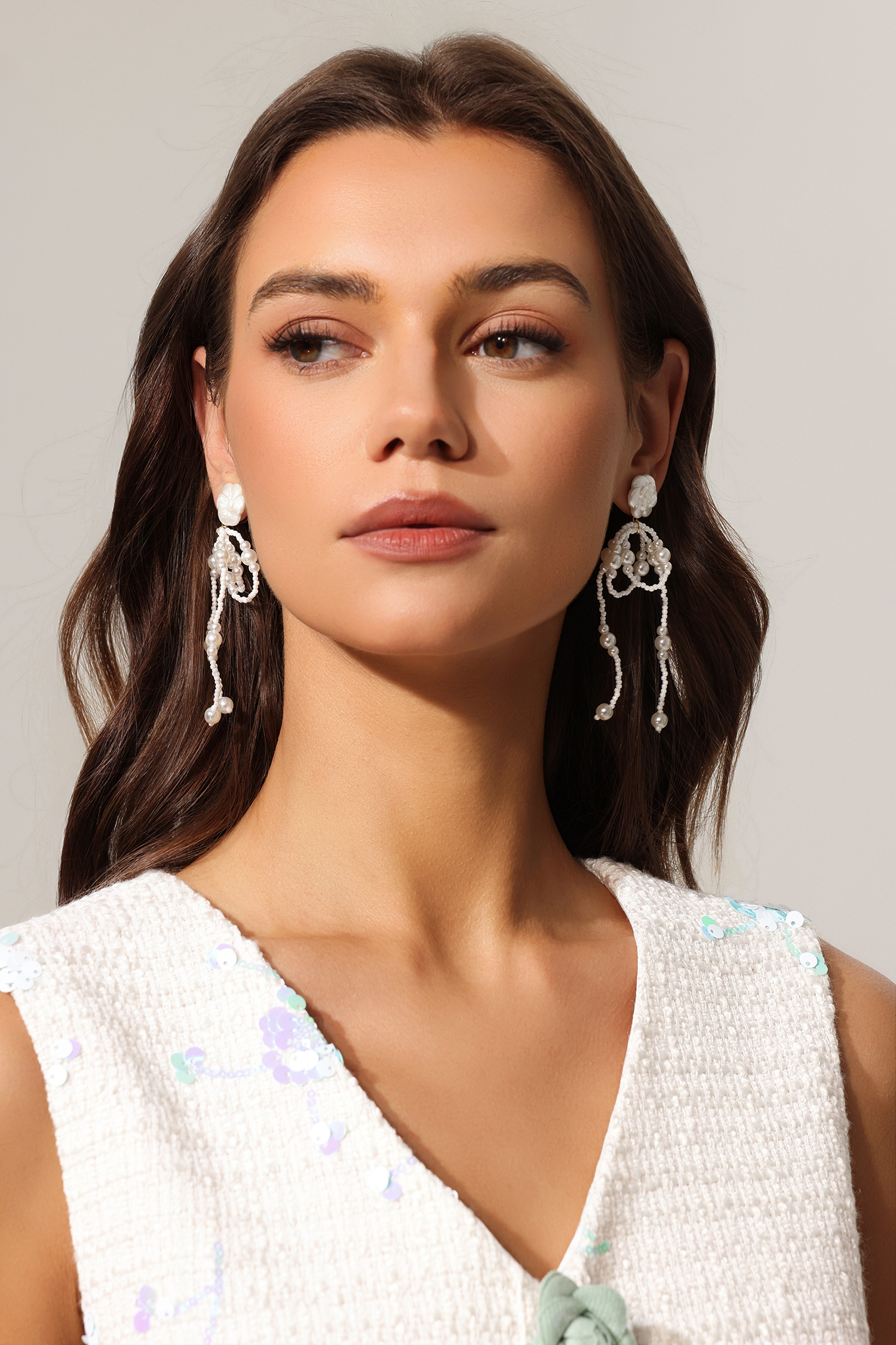 Jaza Flowers Pearl Tassel Earrings