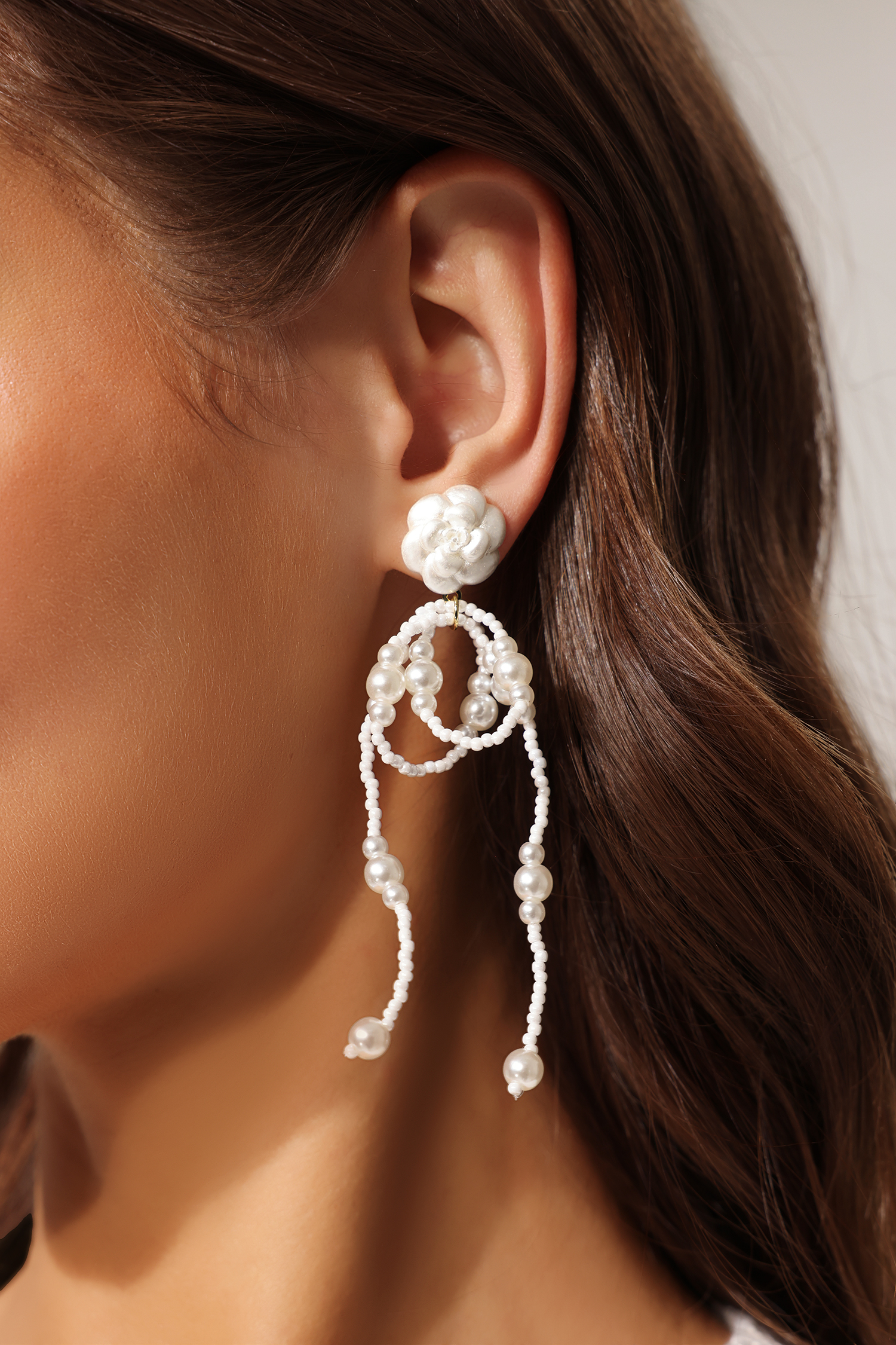 Jaza Flowers Pearl Tassel Earrings