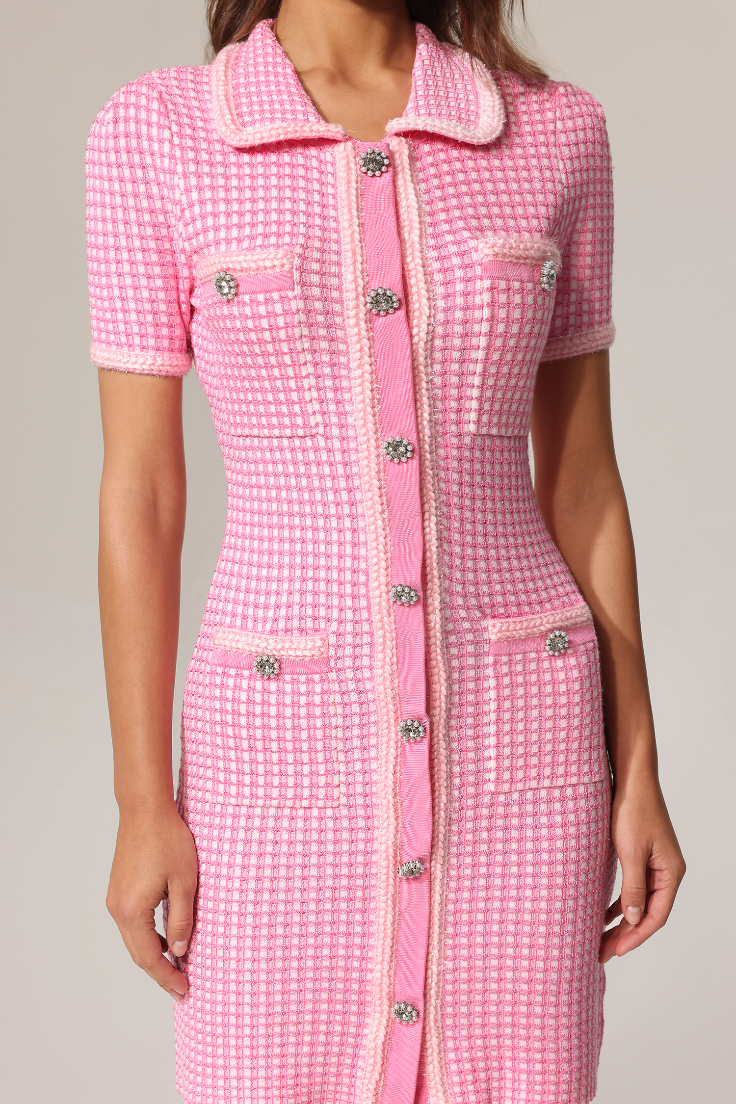 Miyasa Lapel Diamond Button Tweed Mini Dress