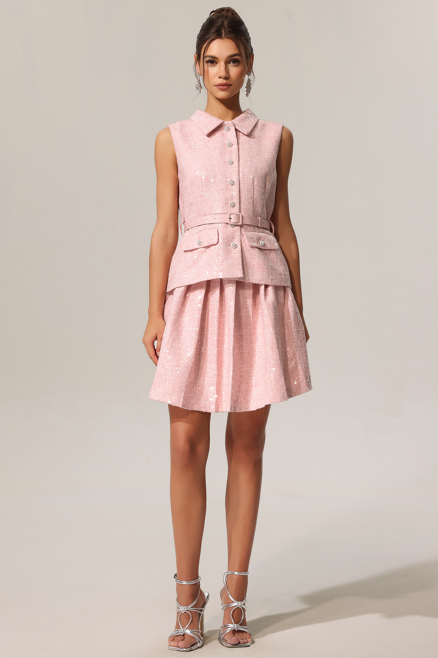 Liopa Lapel Sleeveless Sequin Mini Dress