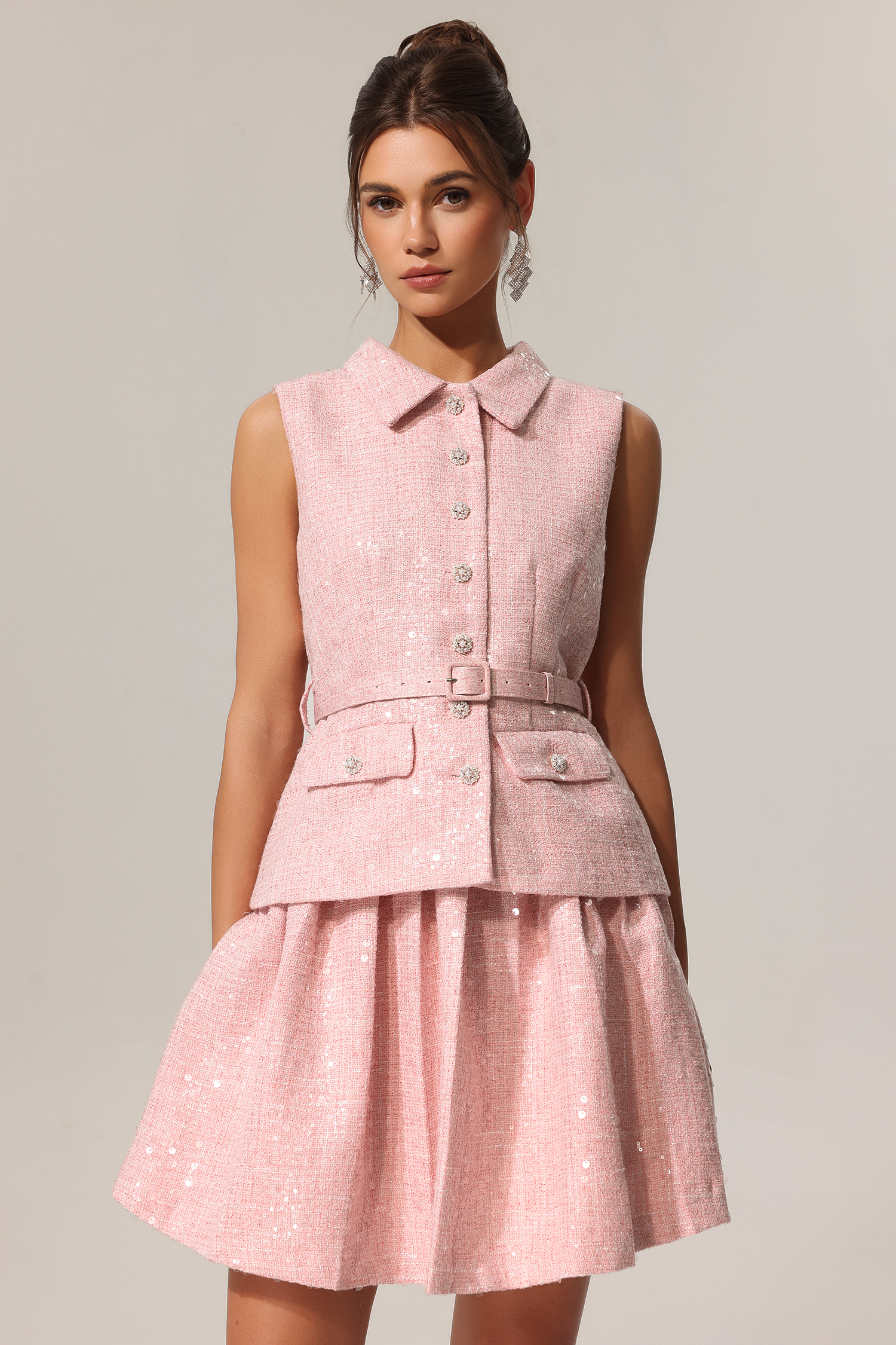 Liopa Lapel Sleeveless Sequin Mini Dress