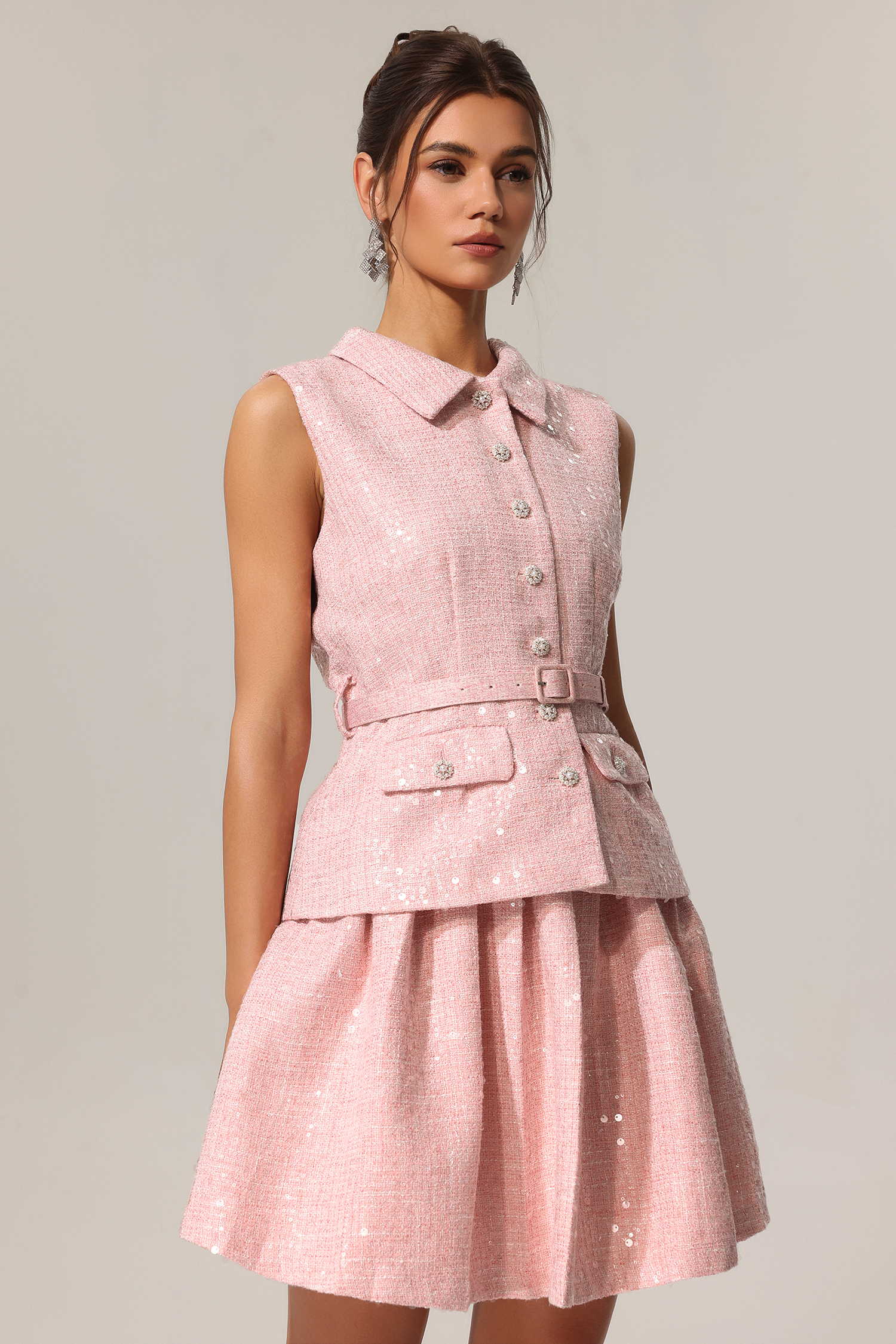 Liopa Lapel Sleeveless Sequin Mini Dress