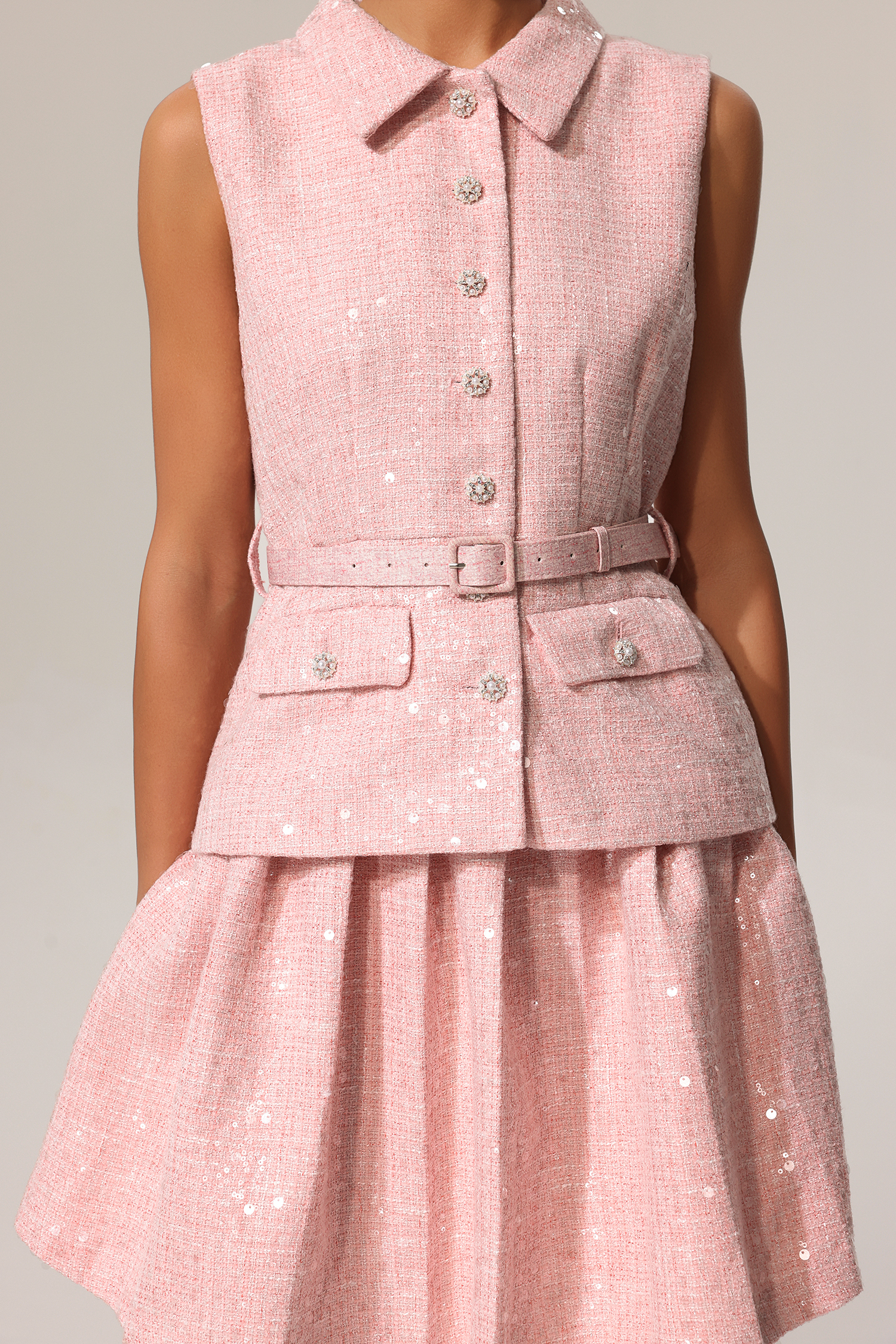 Liopa Lapel Sleeveless Sequin Mini Dress