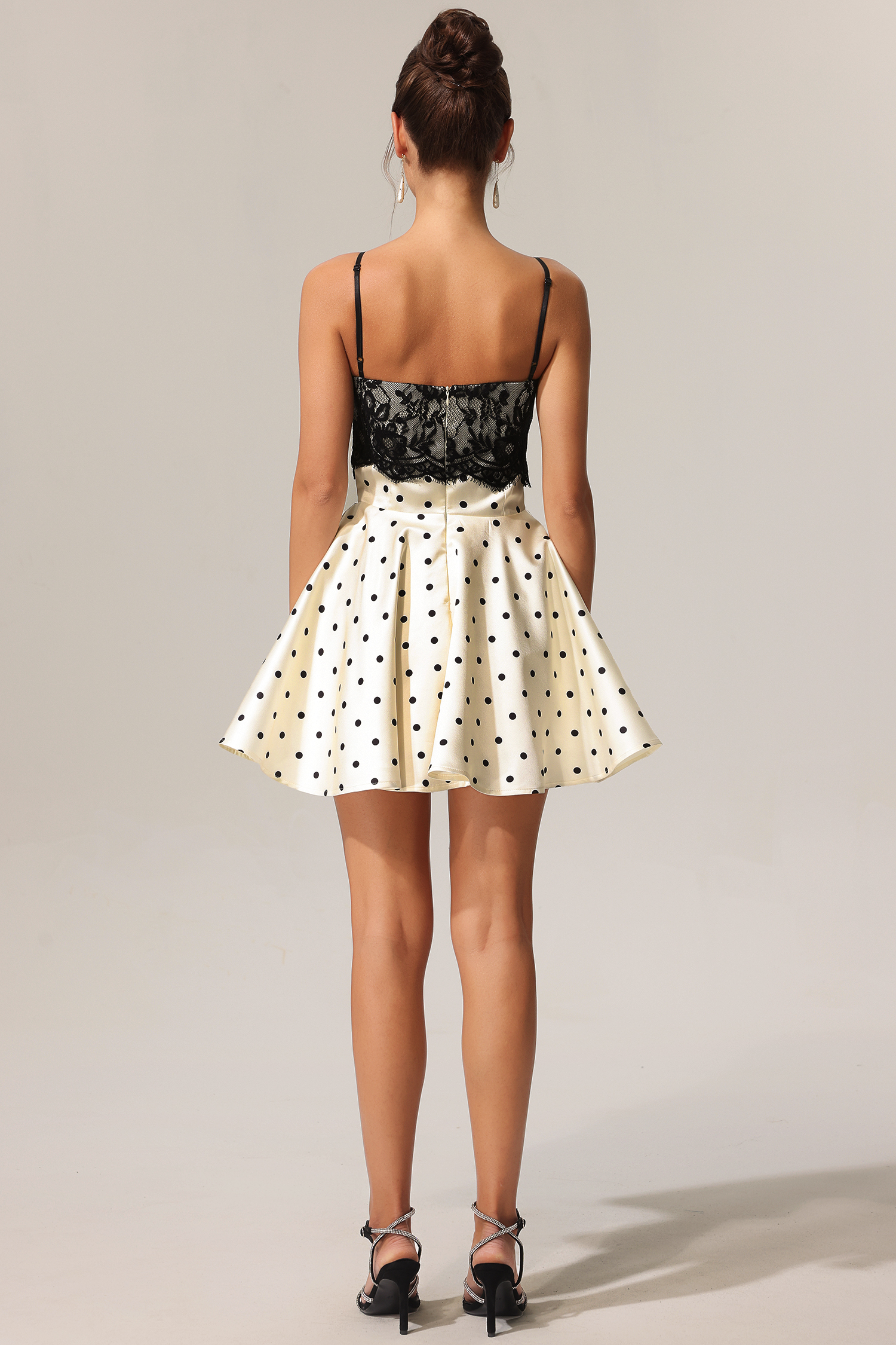 Kapol Dot Printed Lace Halter Mini Dress