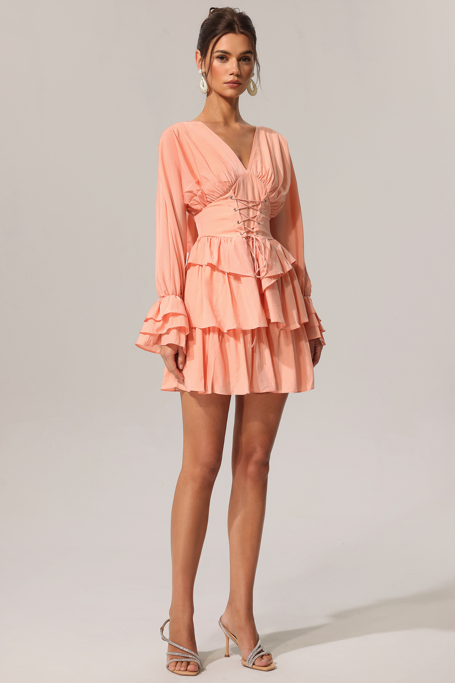 Salo Long Sleeves Layered Folds Mini Dress