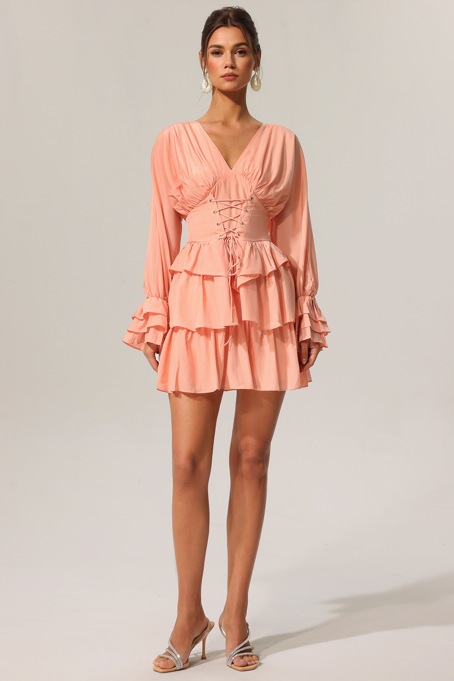 Salo Long Sleeves Layered Folds Mini Dress