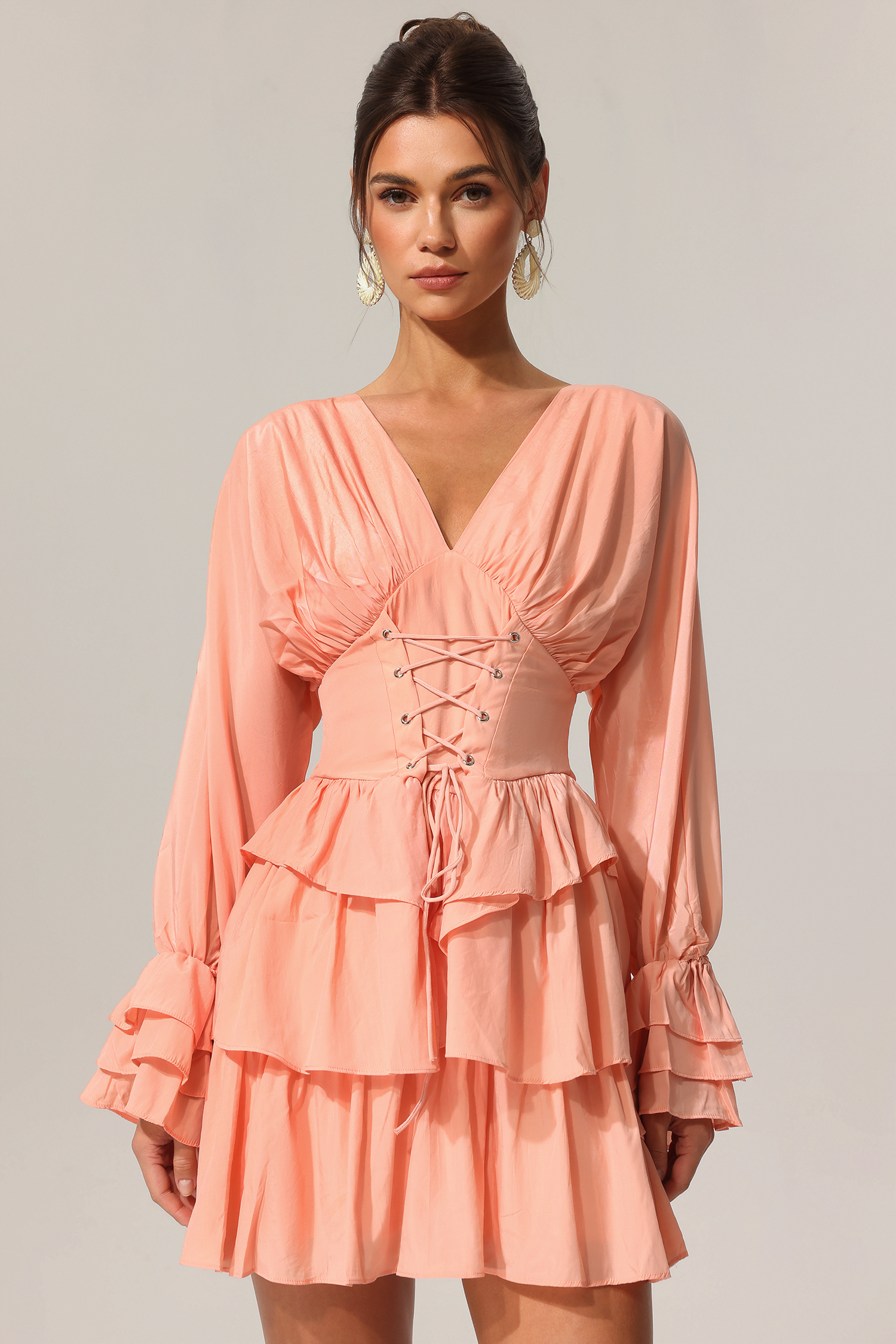 Salo Long Sleeves Layered Folds Mini Dress