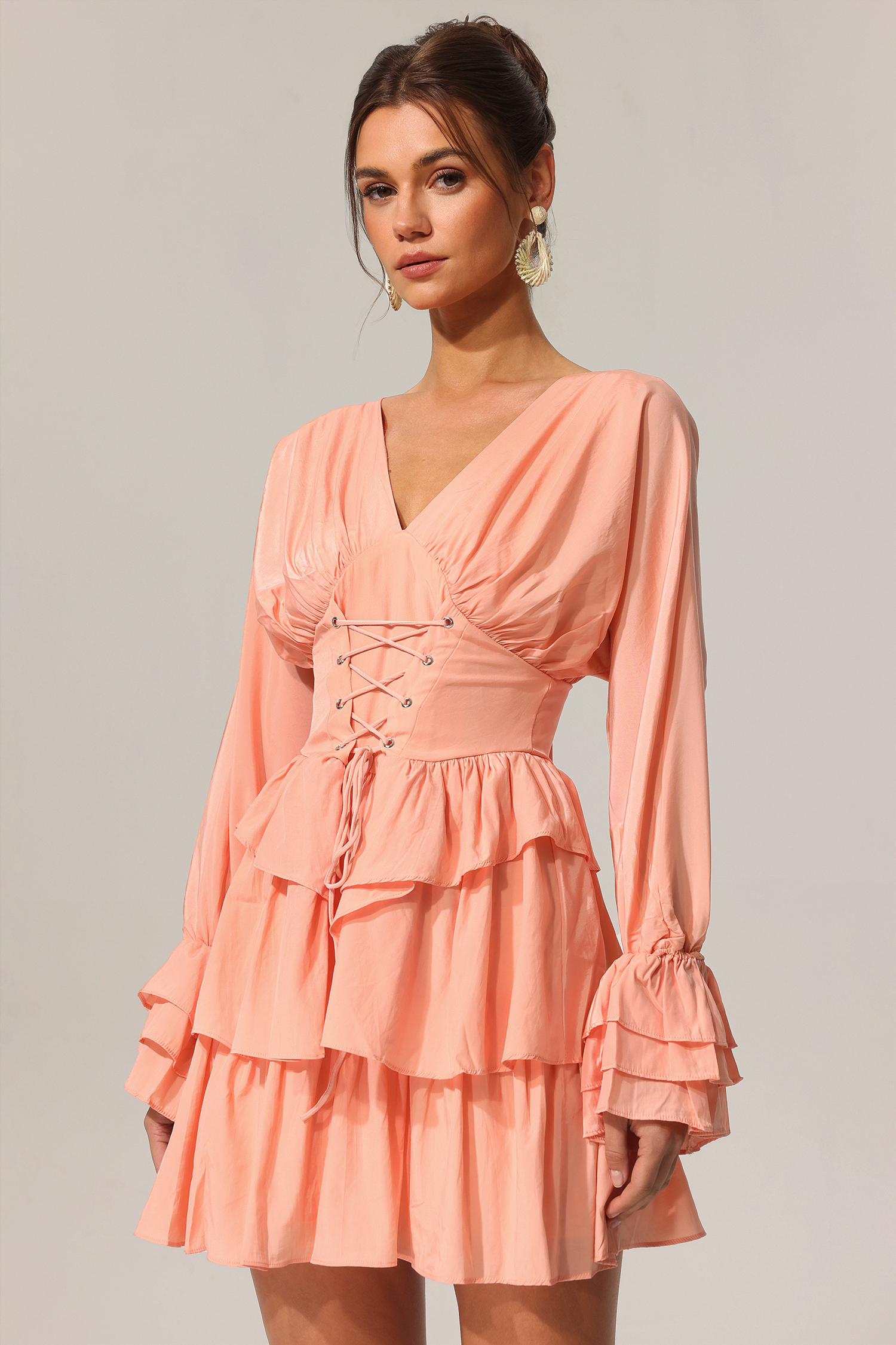 Salo Long Sleeves Layered Folds Mini Dress