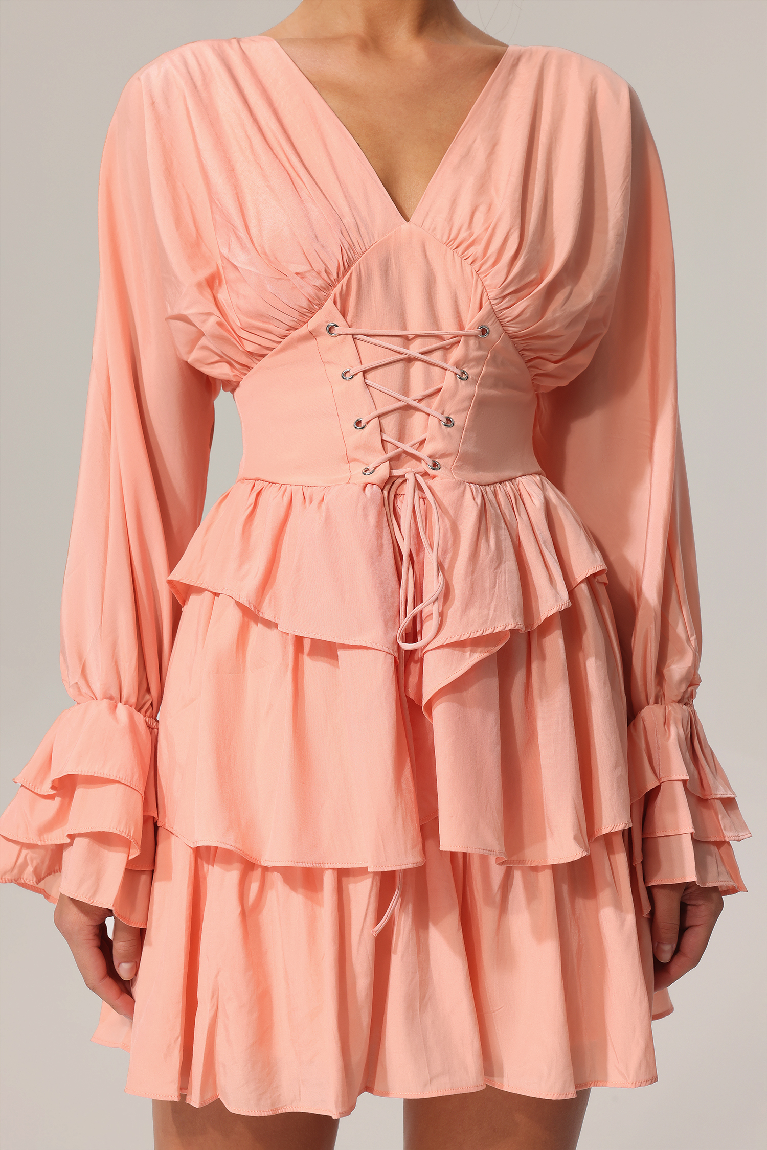 Salo Long Sleeves Layered Folds Mini Dress