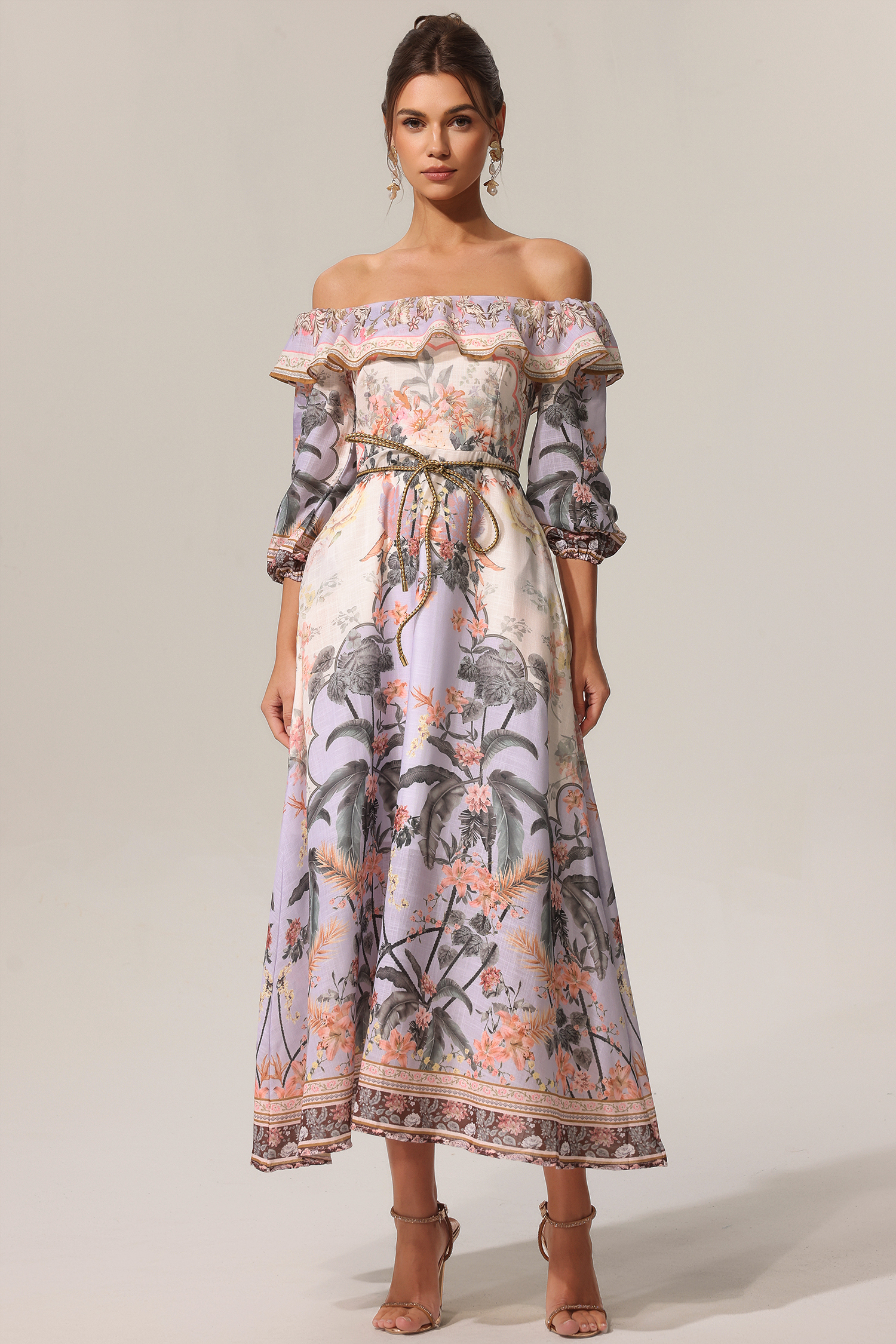 Tanisha Floral Printed Off The Shoulder Maxi Dress