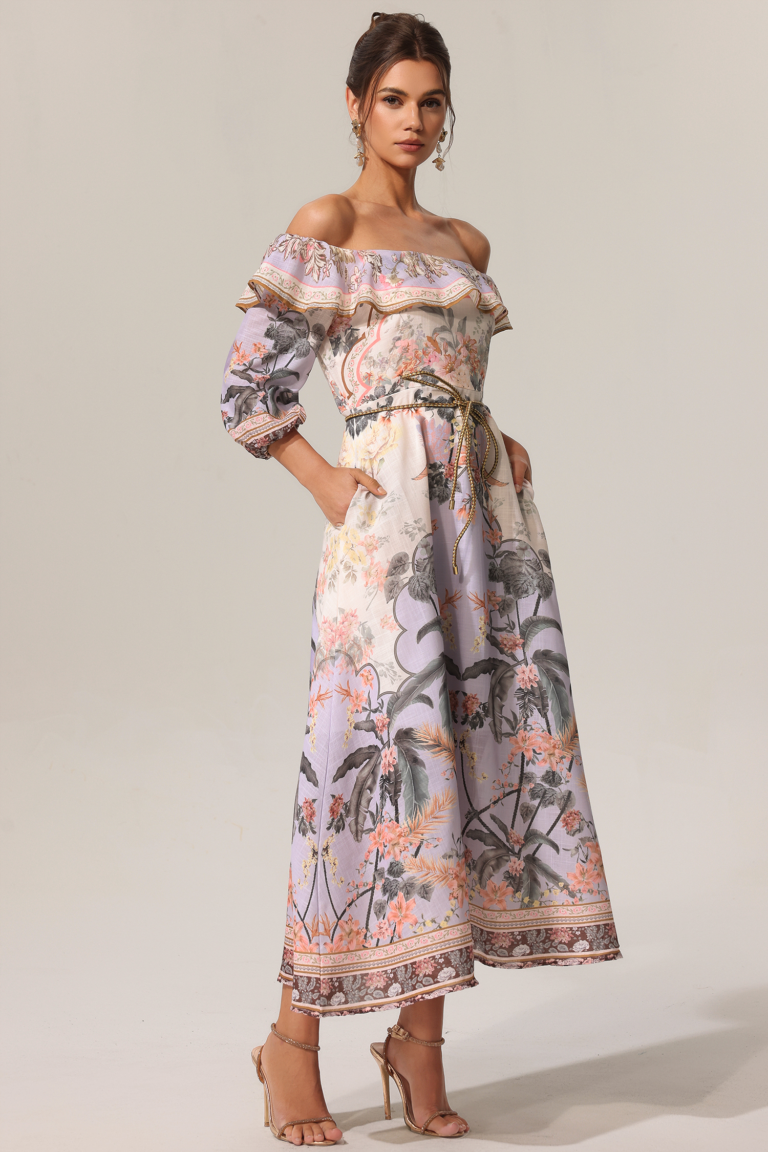 Tanisha Floral Printed Off The Shoulder Maxi Dress