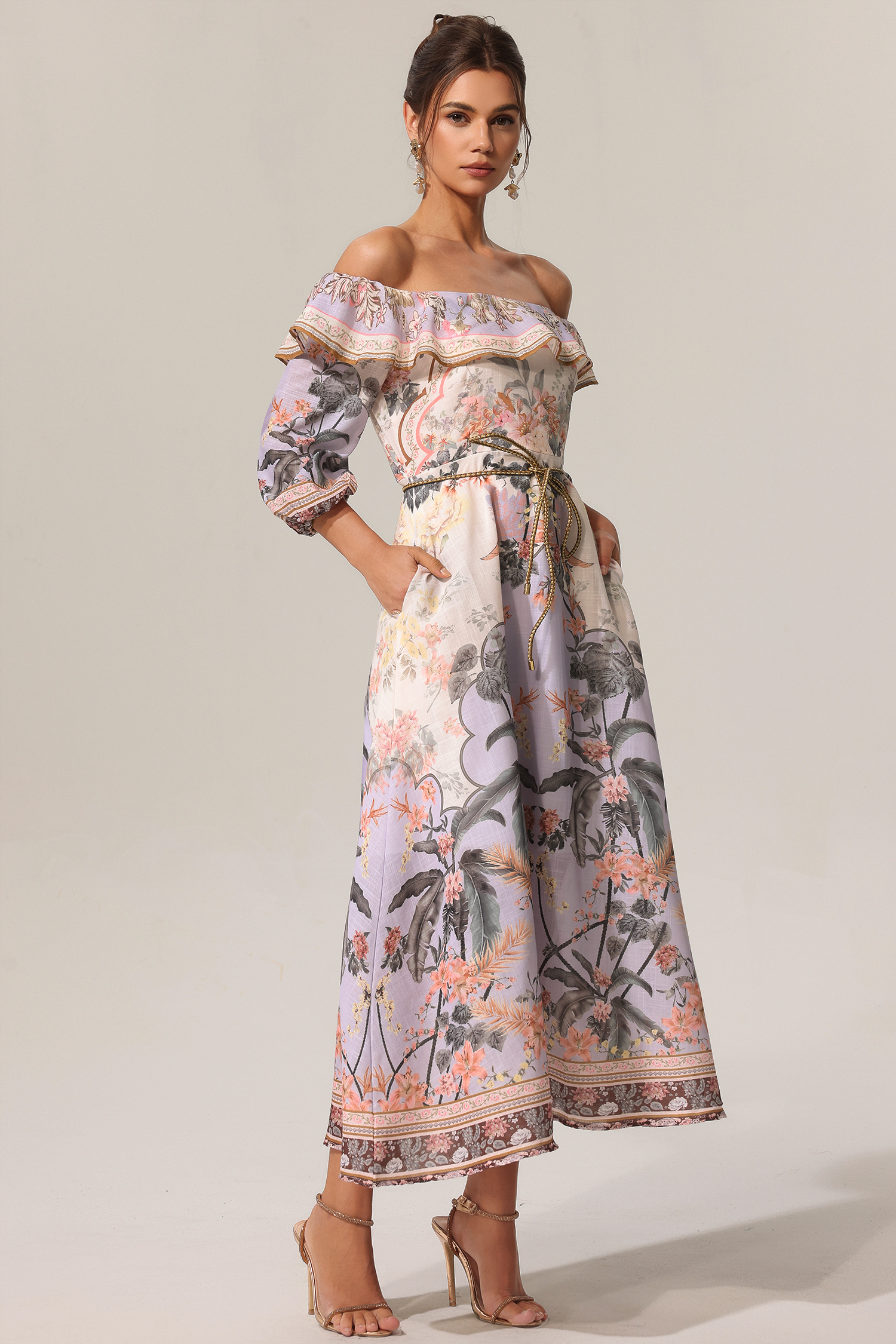 Tanisha Floral Printed Off The Shoulder Maxi Dress