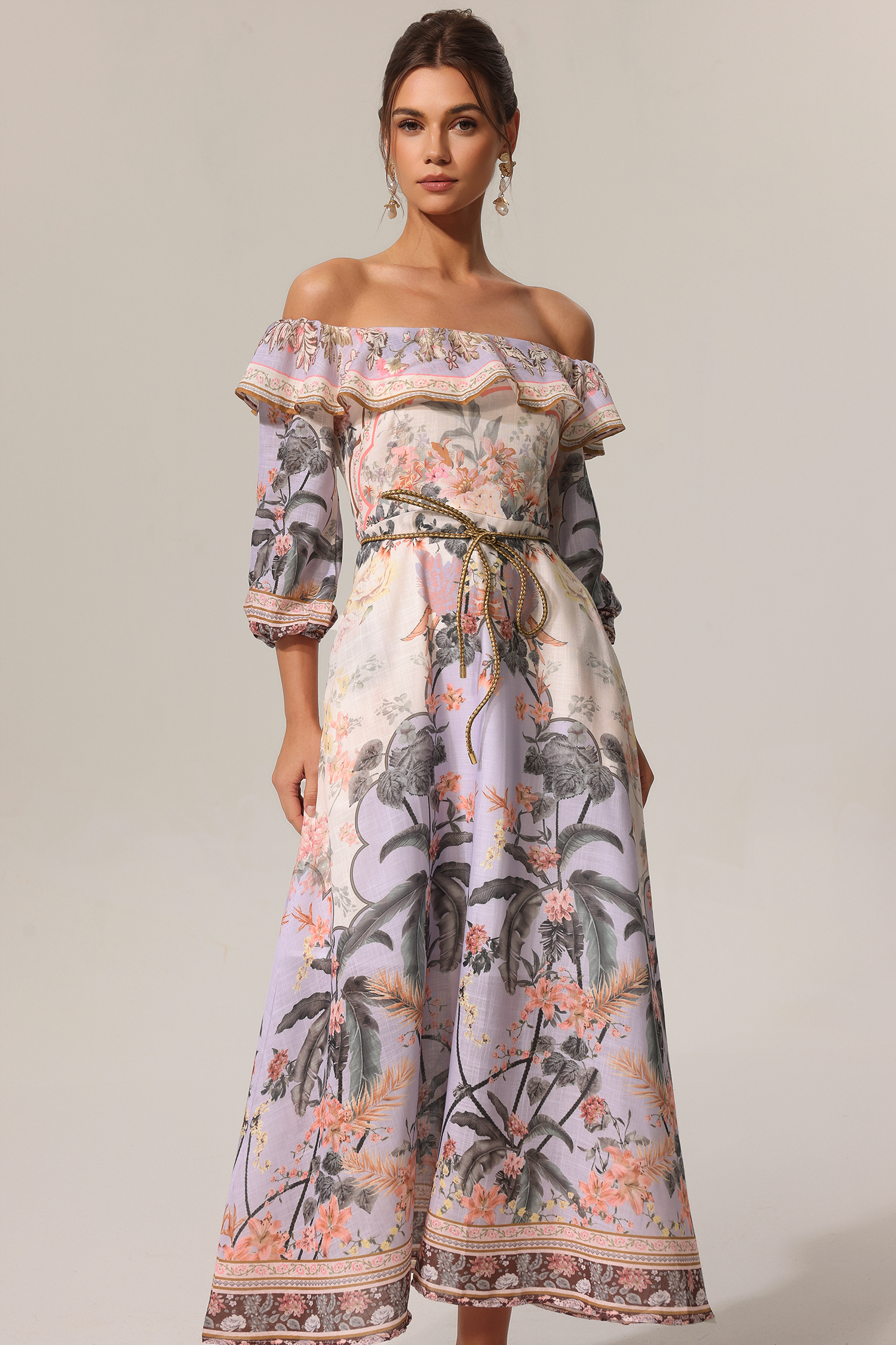 Tanisha Floral Printed Off The Shoulder Maxi Dress