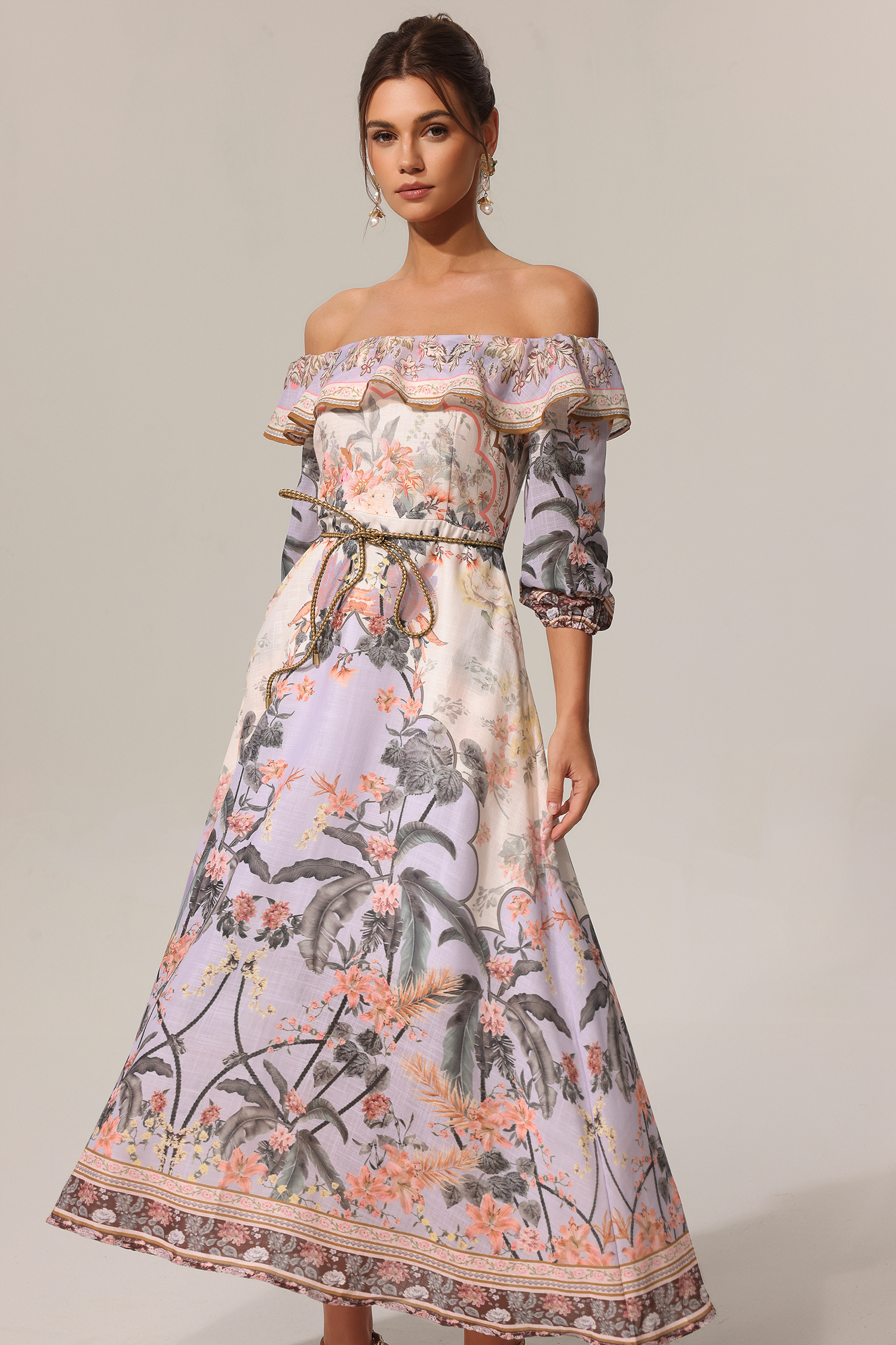 Tanisha Floral Printed Off The Shoulder Maxi Dress
