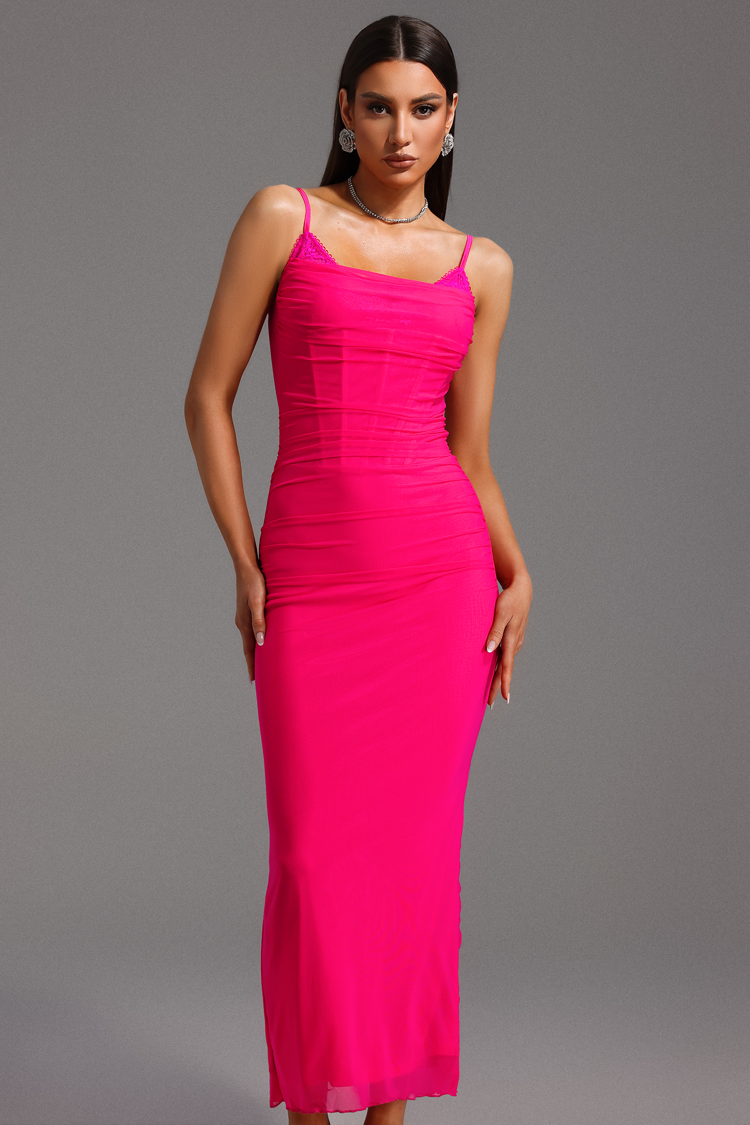 Samson Sleeveless Lace Fishbone Maxi Dress