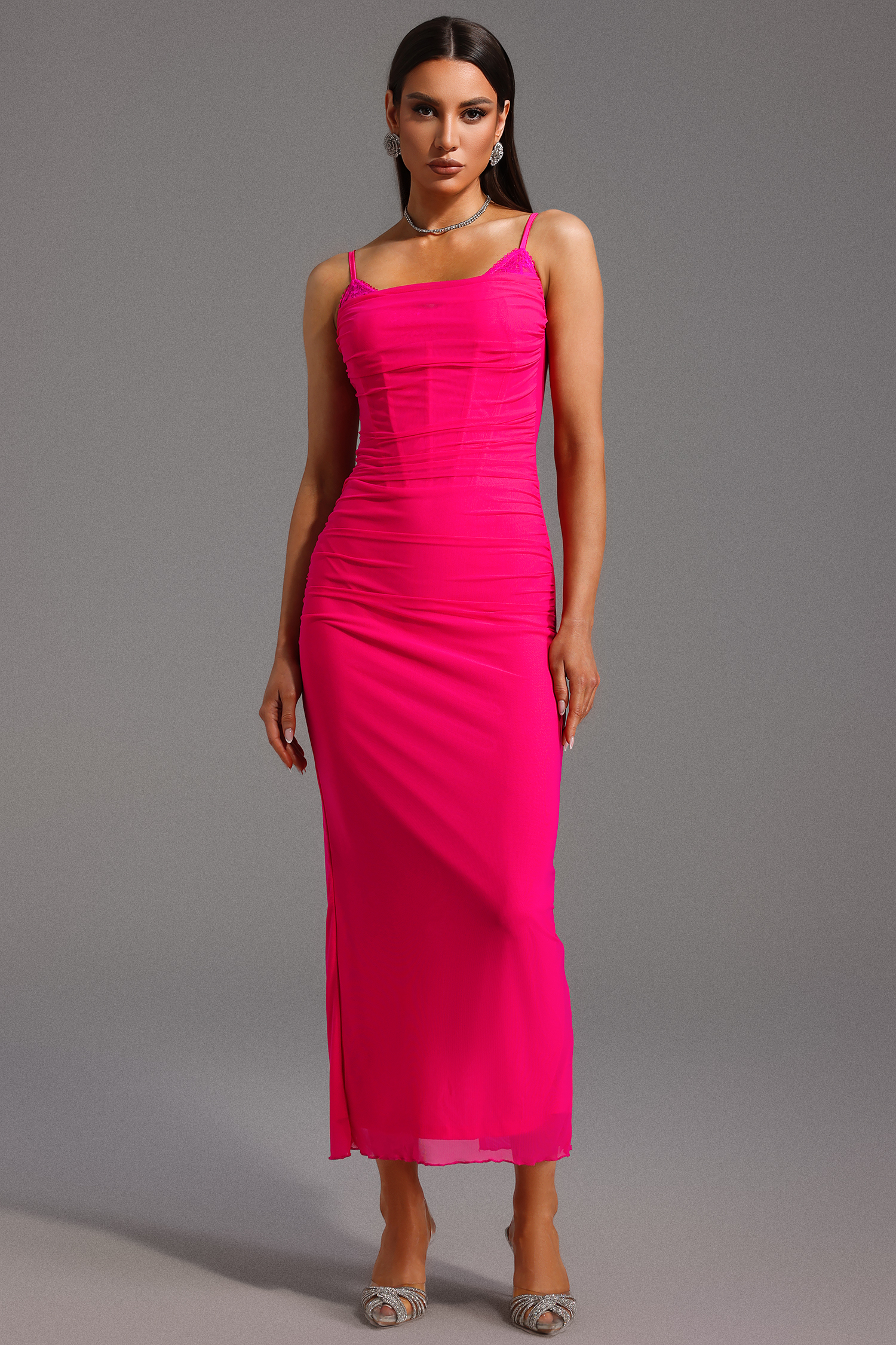 Samson Sleeveless Lace Fishbone Maxi Dress