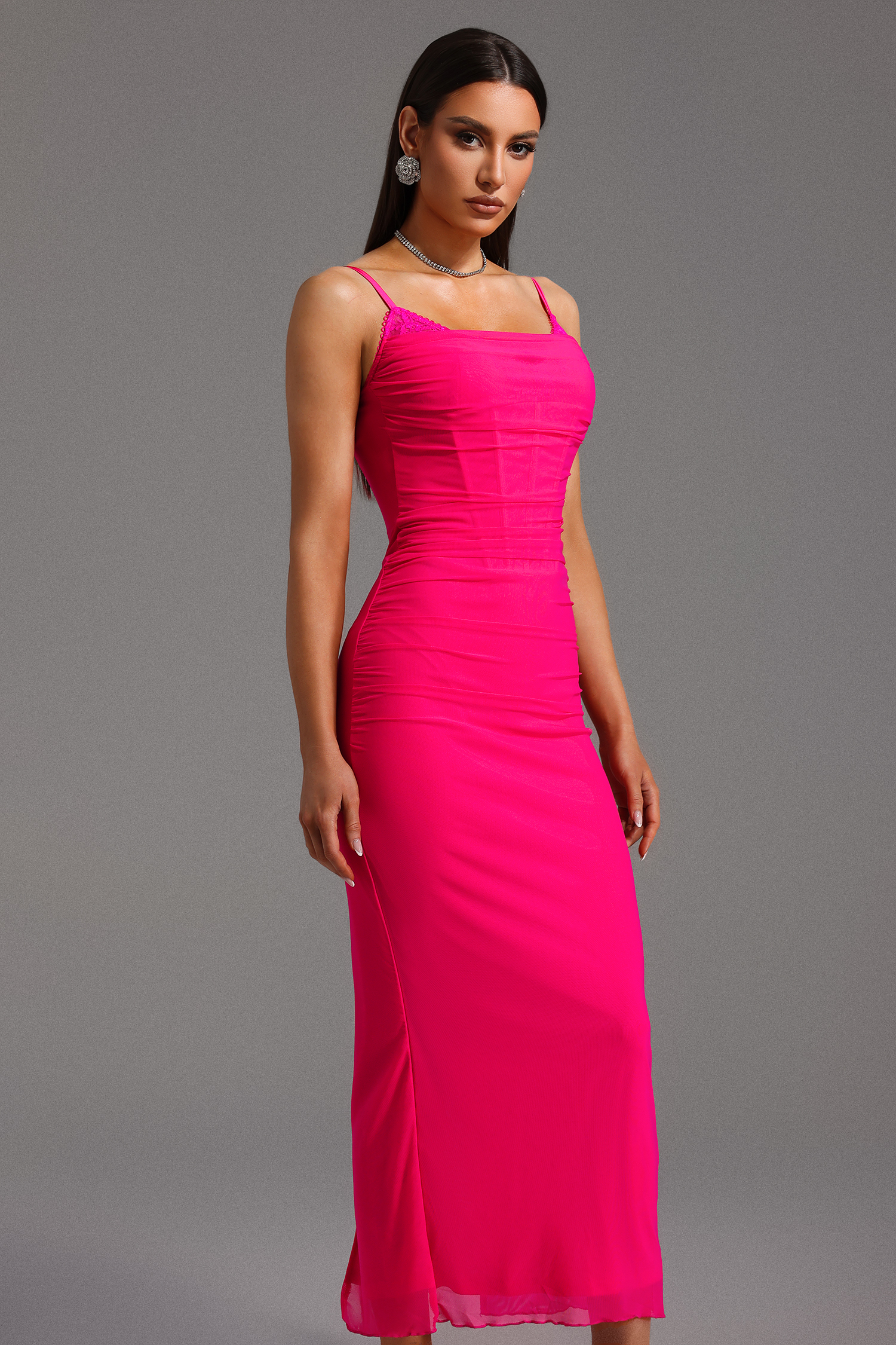Samson Sleeveless Lace Fishbone Maxi Dress