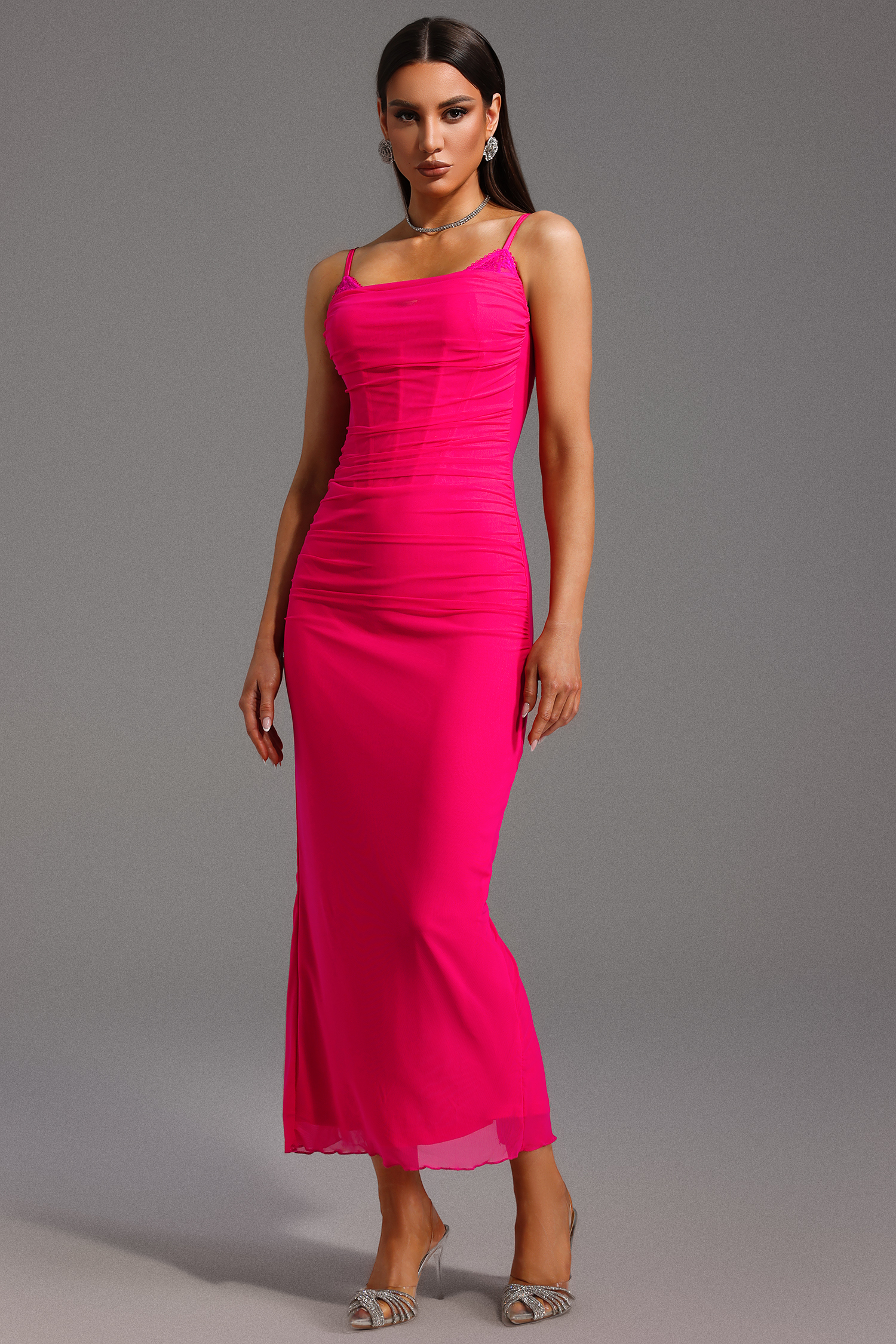 Samson Sleeveless Lace Fishbone Maxi Dress