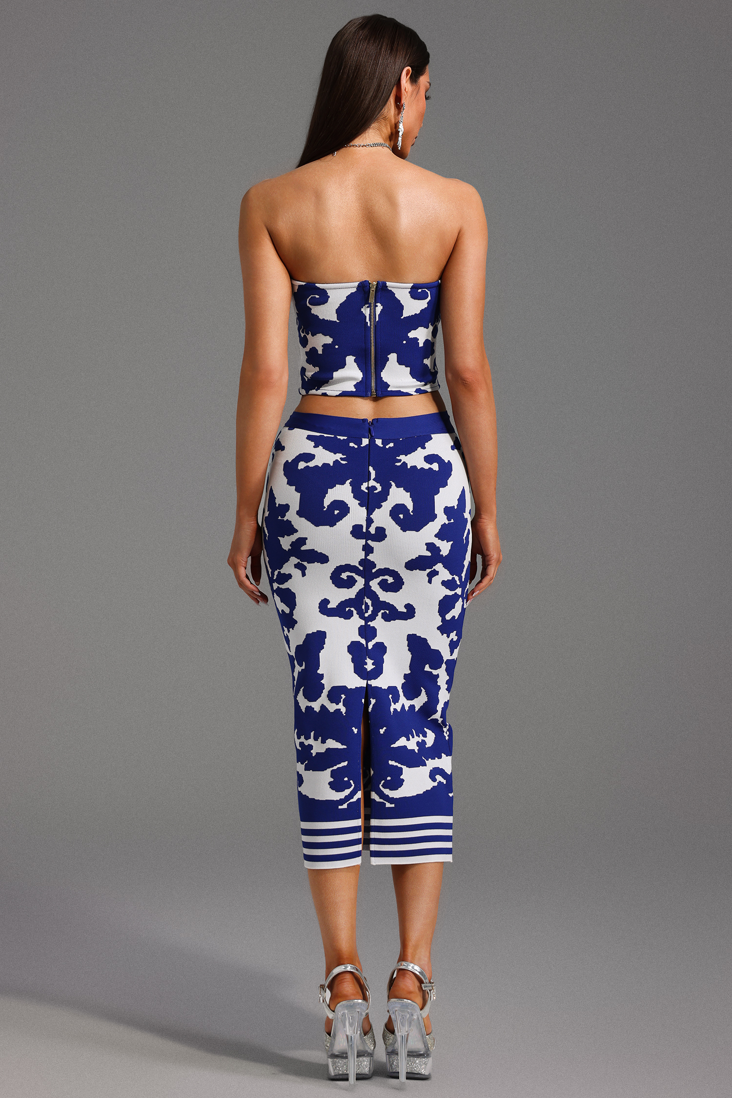 Elay Sleeveless Jacquard Bandage Midi Two-Piece Set