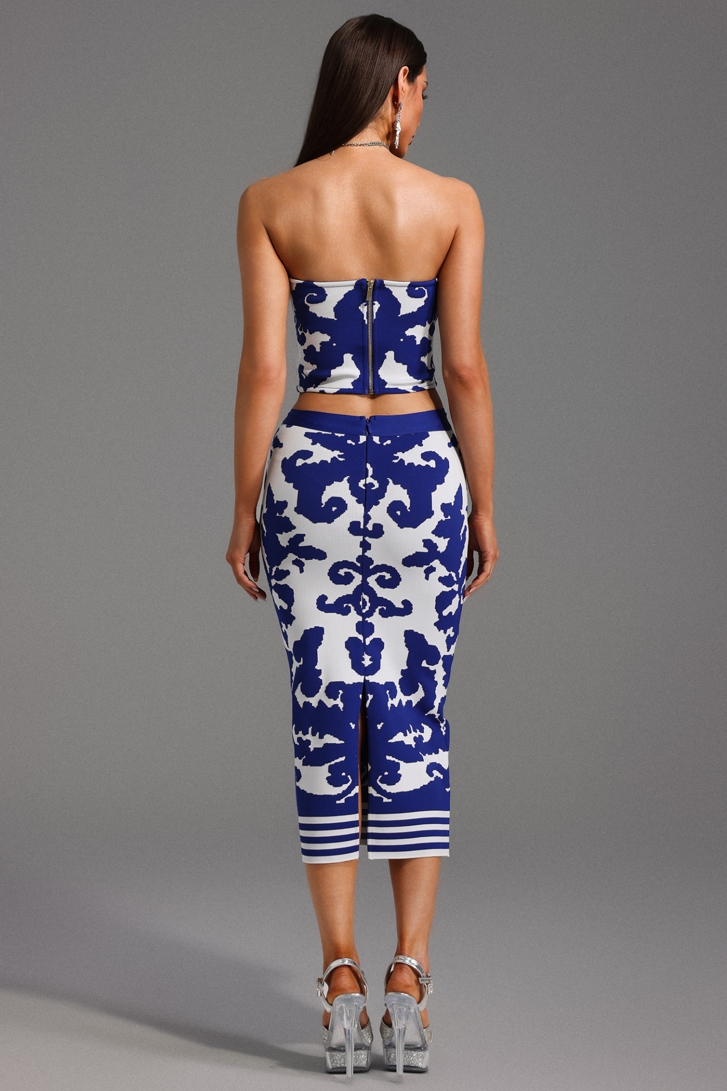 Elay Sleeveless Jacquard Bandage Midi Two-Piece Set