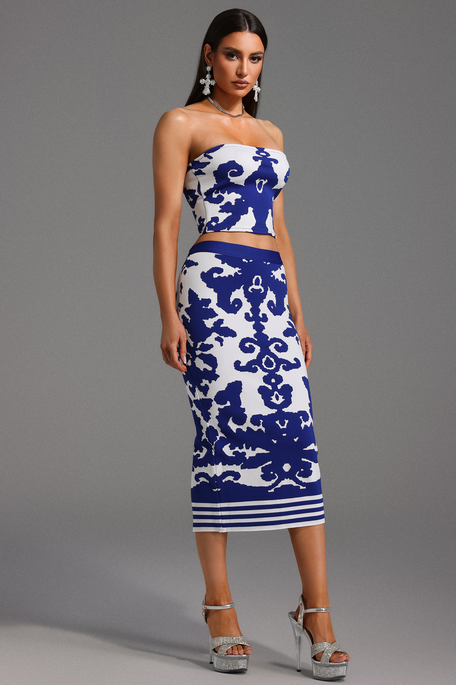 Elay Sleeveless Jacquard Bandage Midi Two-Piece Set