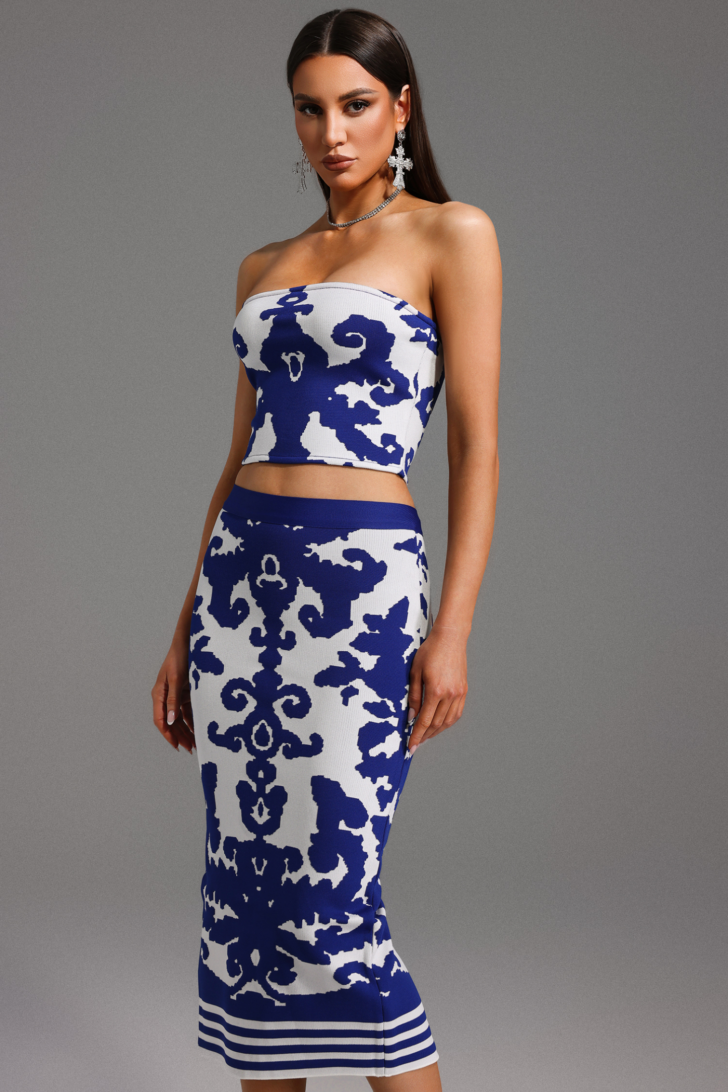 Elay Sleeveless Jacquard Bandage Midi Two-Piece Set
