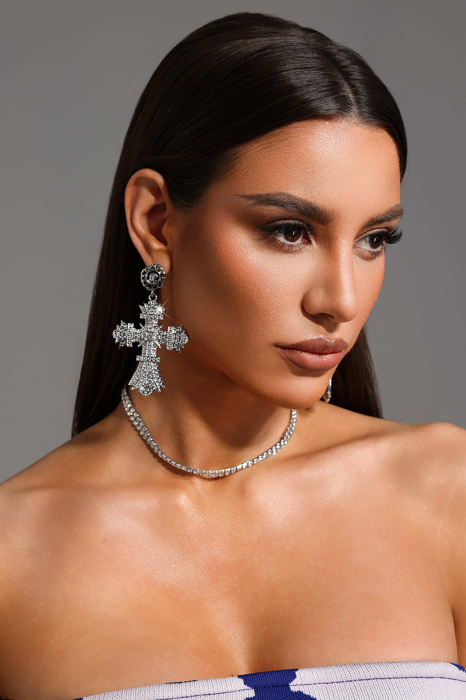 Elaba Diamond Cross Earrings