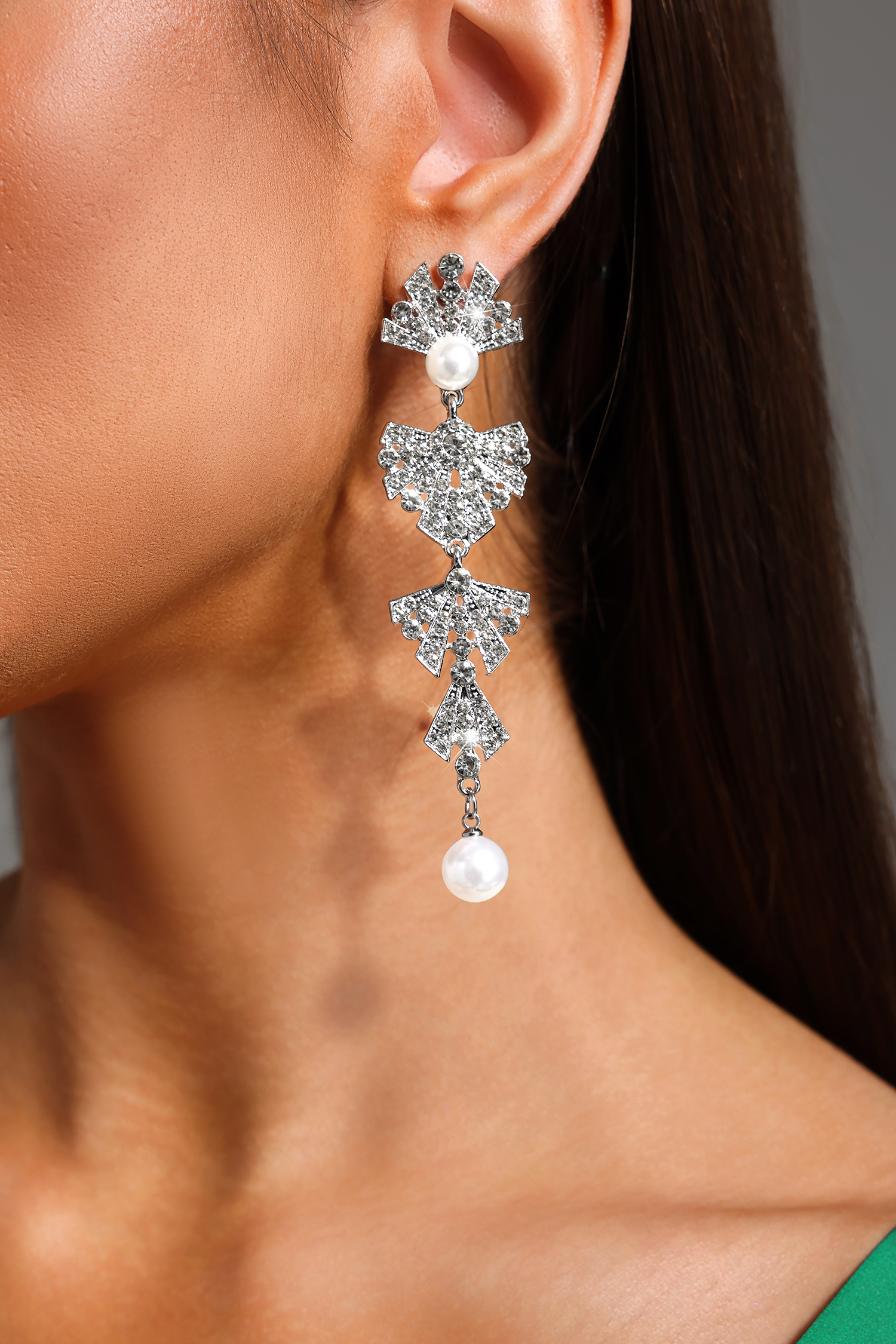 Forina Diamond Pearl Sector Earrings