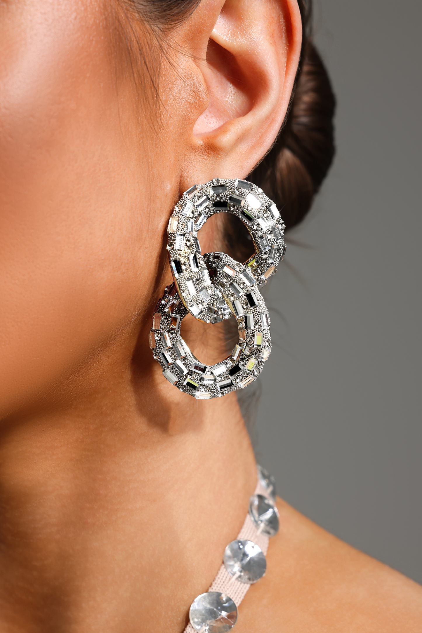 Oval Diamond Geometry Earrings