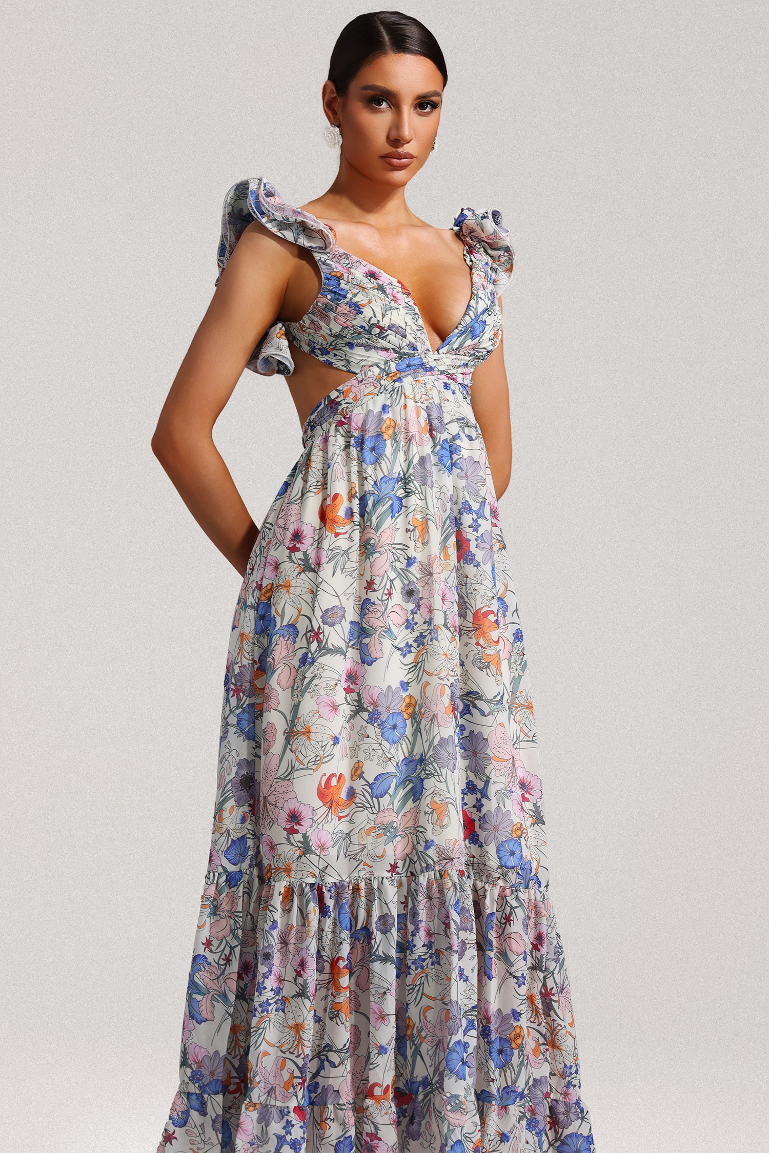 Melany Sleeveless Floral Printed Maxi Dress