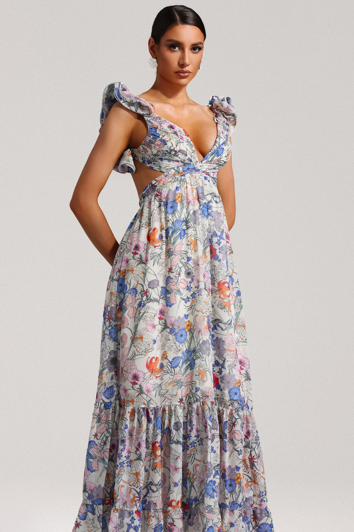 Melany Sleeveless Floral Printed Maxi Dress