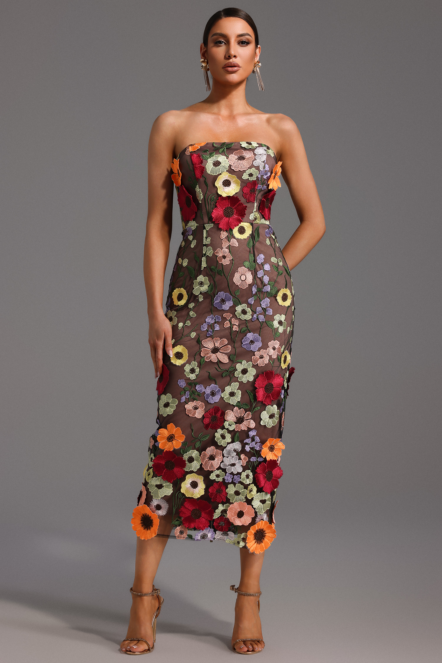 Jaylee Sleeveless Flowers Maxi Dress
